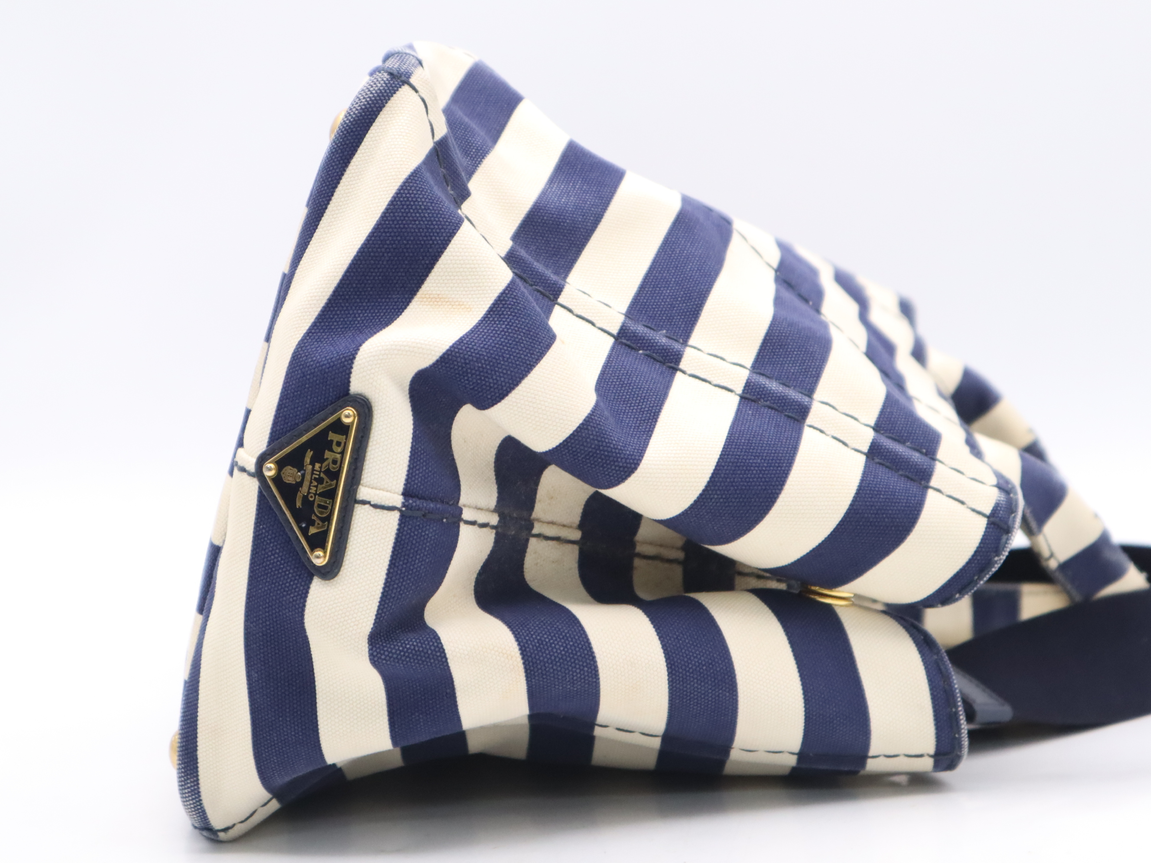 Denim Canapa Tote Bag, Navy, Gold Hardware, with Shoulder Strap and Card Holder. — view 5
