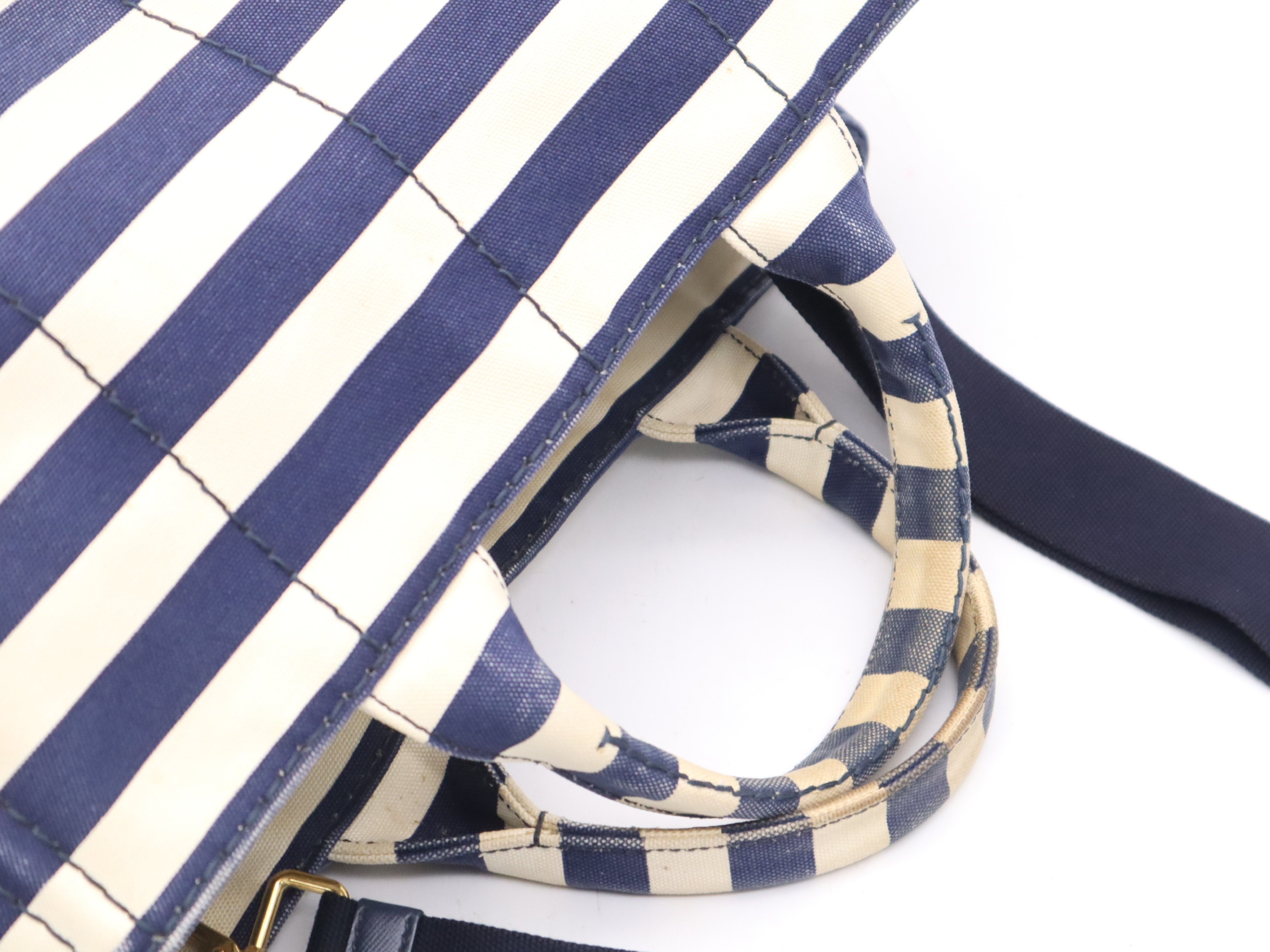 Denim Canapa Tote Bag, Navy, Gold Hardware, with Shoulder Strap and Card Holder. — view 6