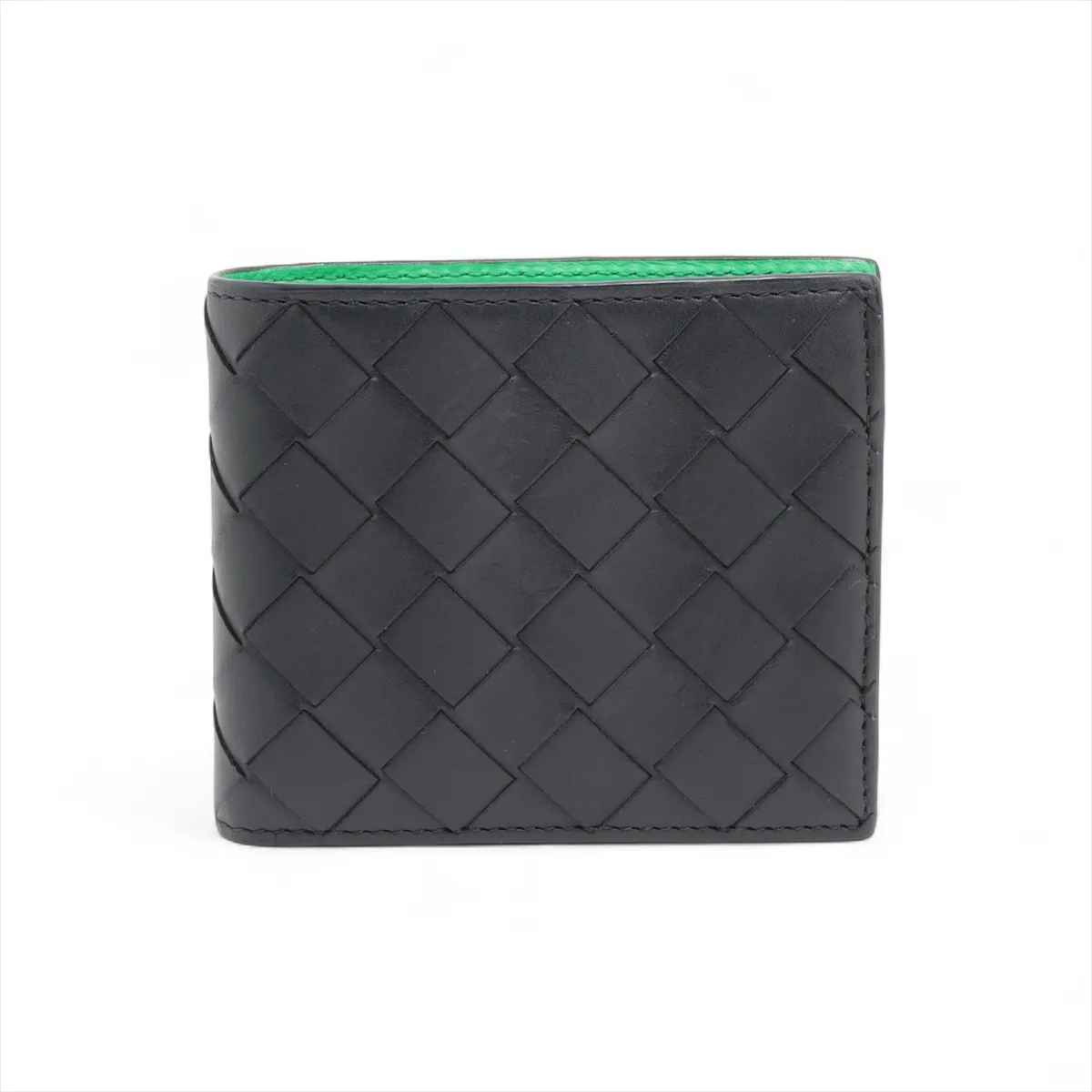 Intrecciato Leather Compact Wallet Black