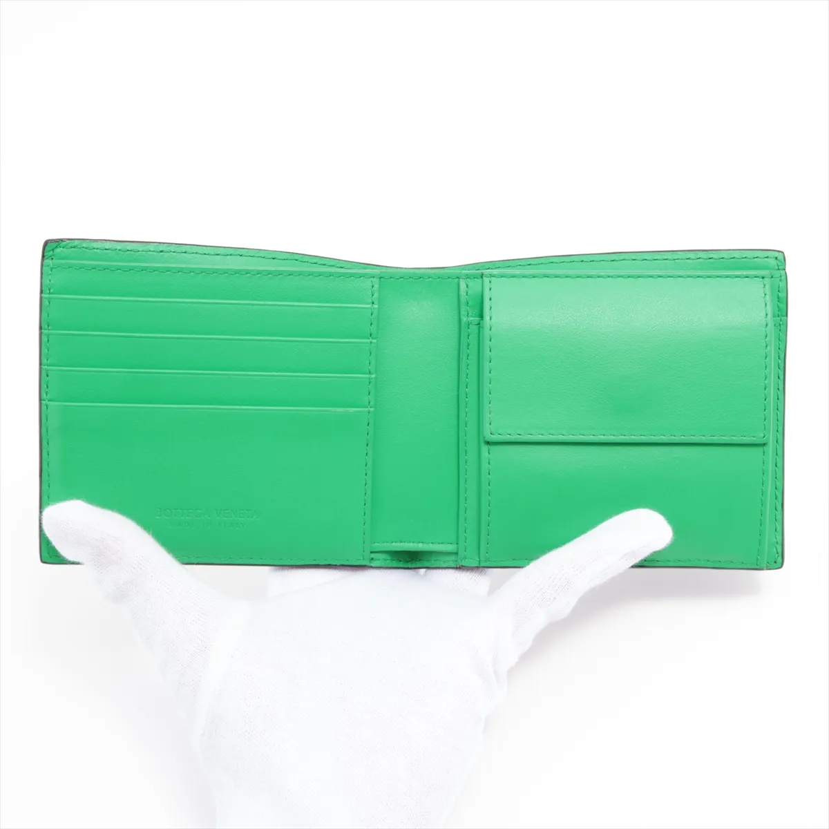 Intrecciato Leather Compact Wallet Black — view 3