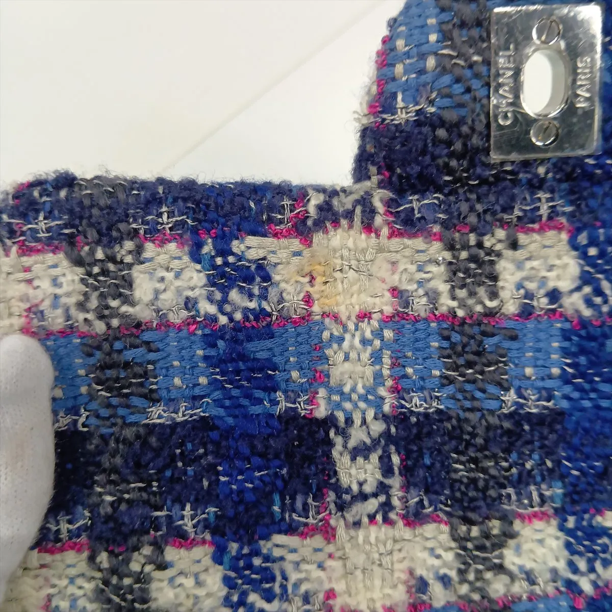 [Individually packaged] Chanel Mini Matelassé 20 Tweed Single Flap Single Chain Bag, Blue, Silver Hardware, 26447283, Serial Number 26, A69900 — view 13
