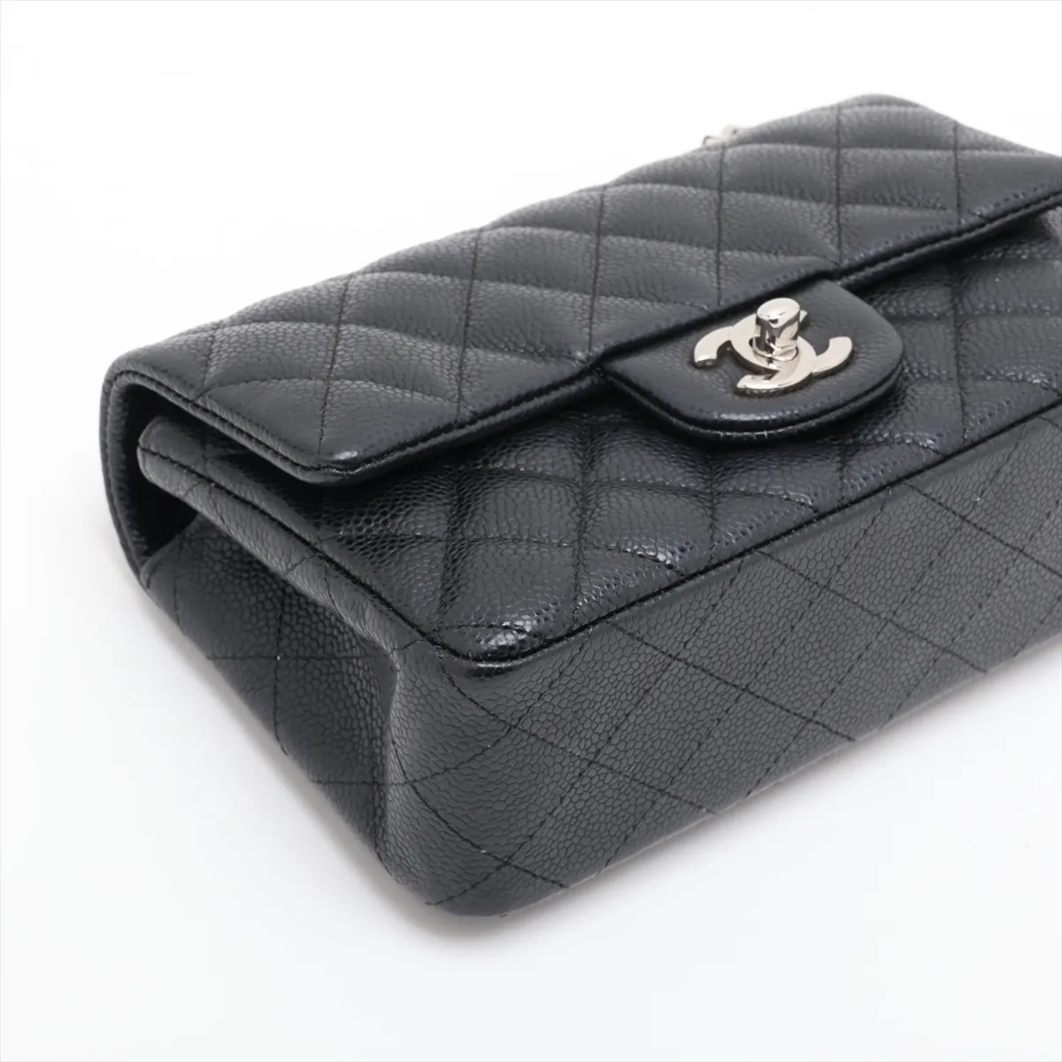 [Individually packaged] Chanel Mini Matelassé 20 Caviar Skin Double Flap Double Chain Bag, Black with Silver Hardware, 25604045, Serial Number 25-series, A69900 — view 4