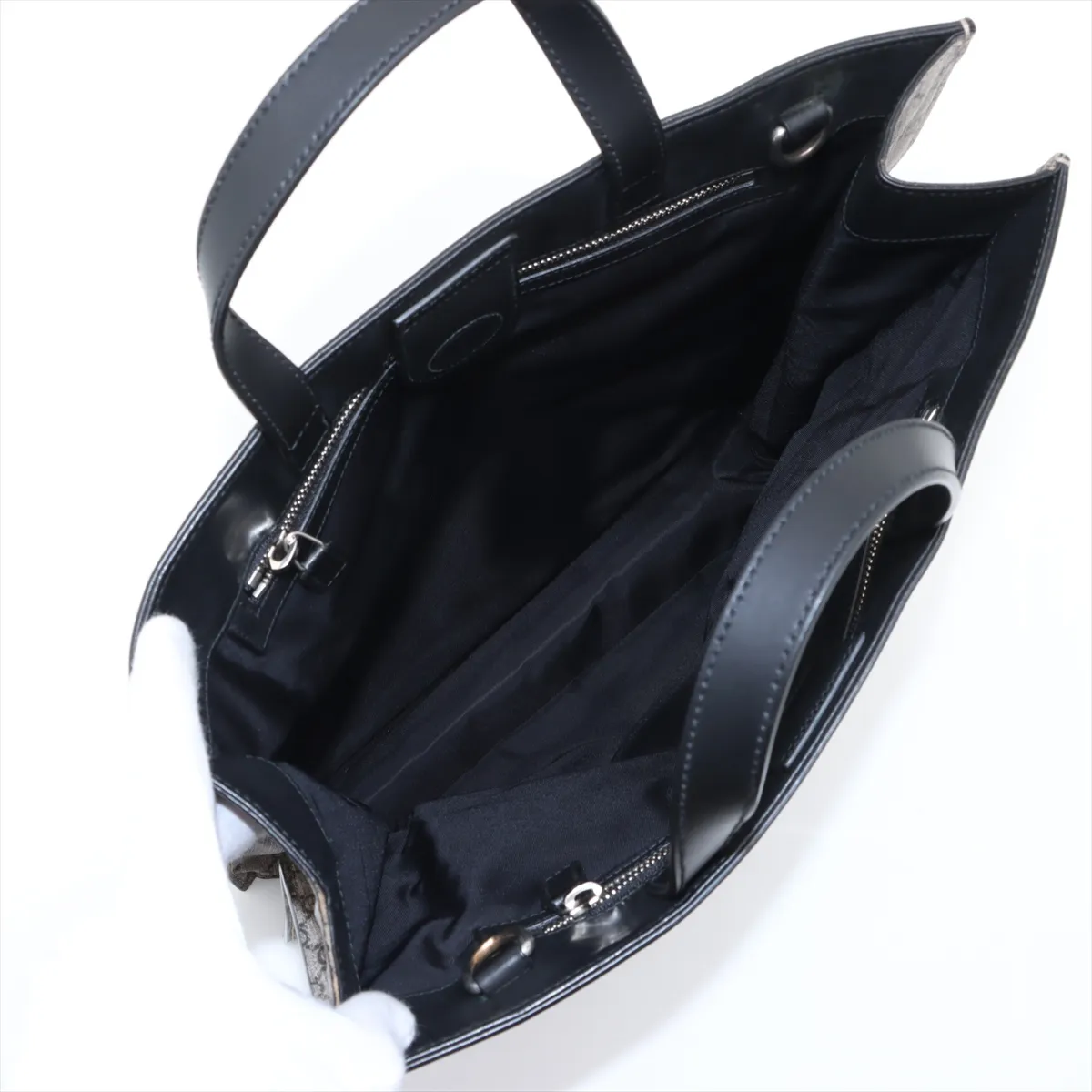 GG Supreme PVC x Leather 2WAY Tote Bag Beige x Black 456217 — view 8