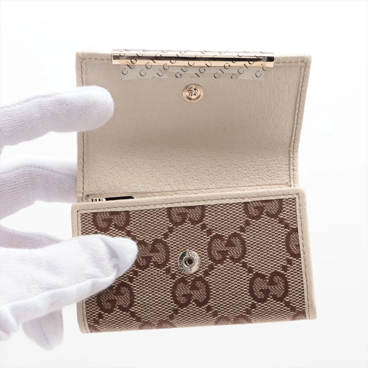 GG Canvas 127048 Canvas x Leather Key Case Beige — view 3