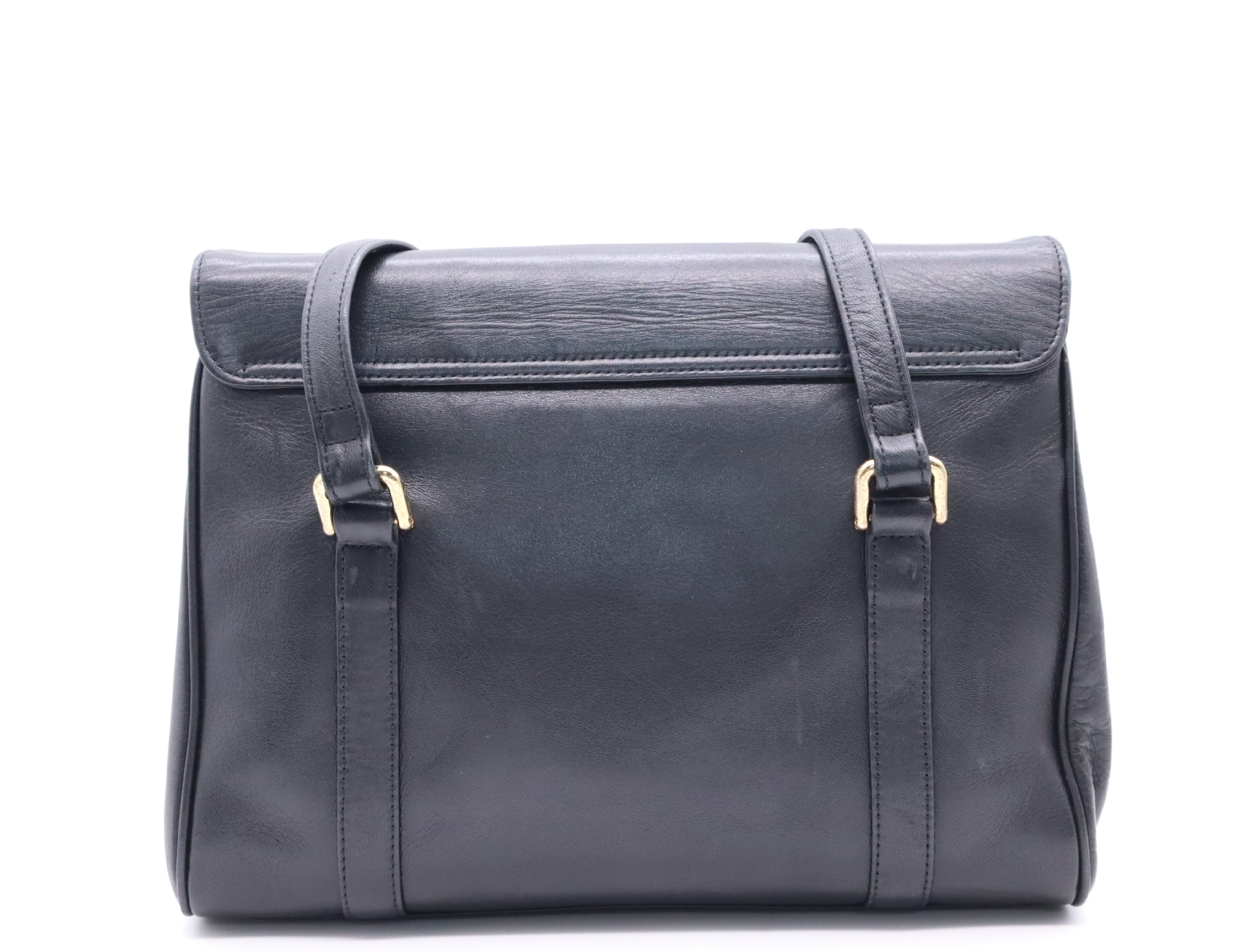 Leather Logo Shoulder Bag, Black with Gold Hardware — view 2