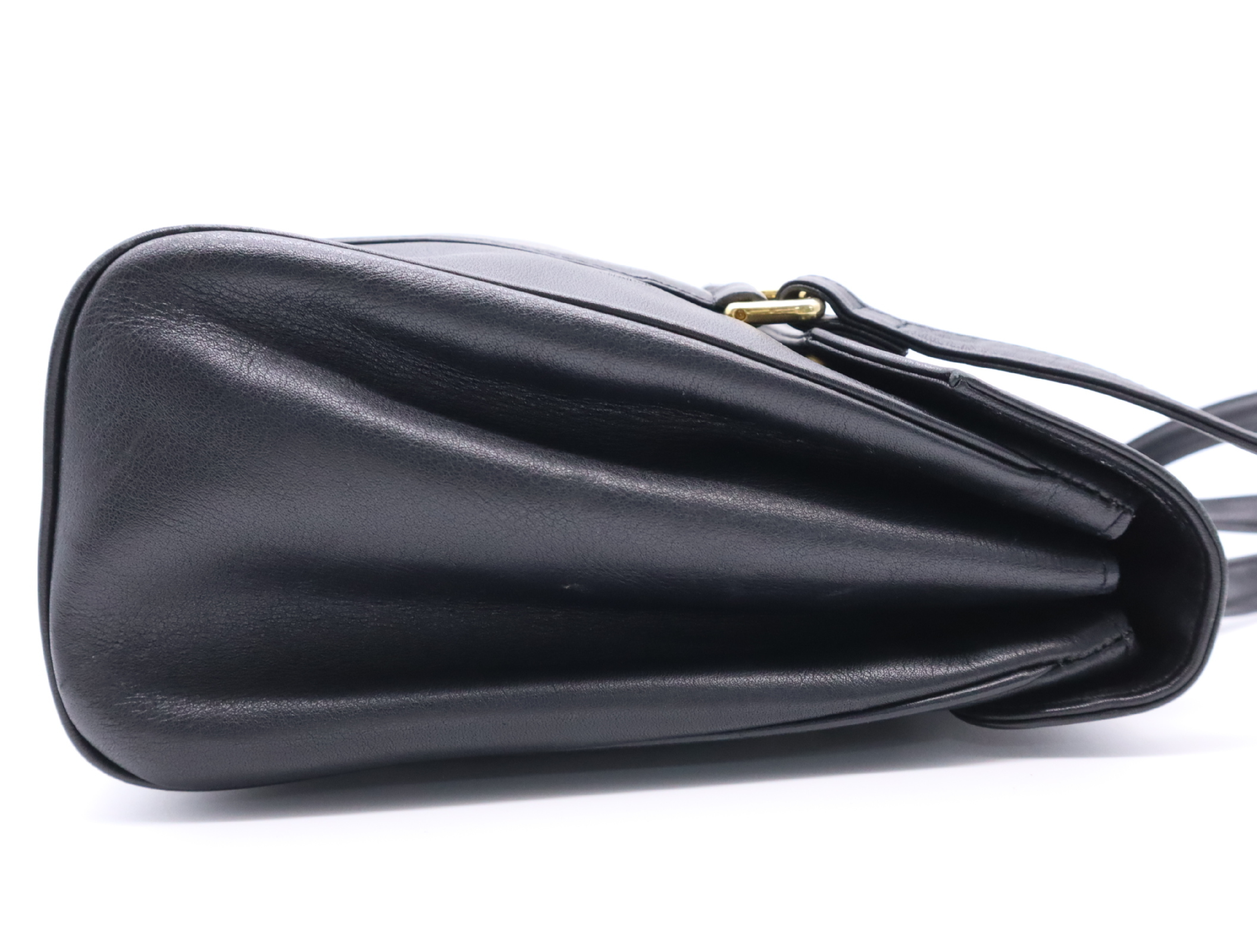 Leather Logo Shoulder Bag, Black with Gold Hardware — view 5