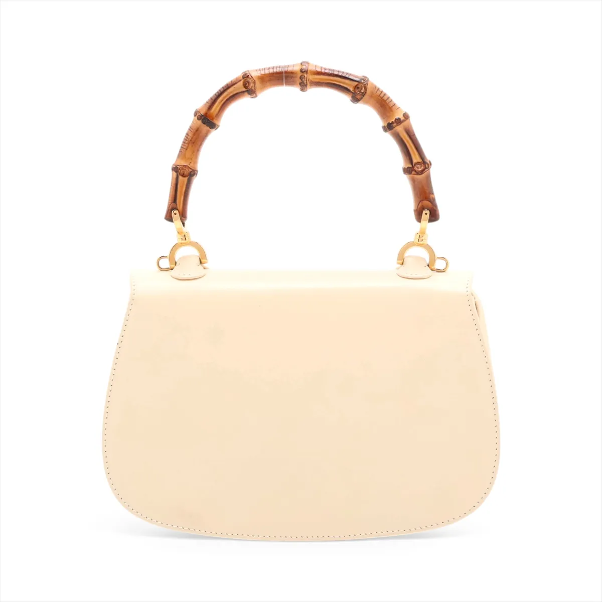 Old Gucci Bamboo Leather 2-Way Handbag, Beige, with Mirror — view 2