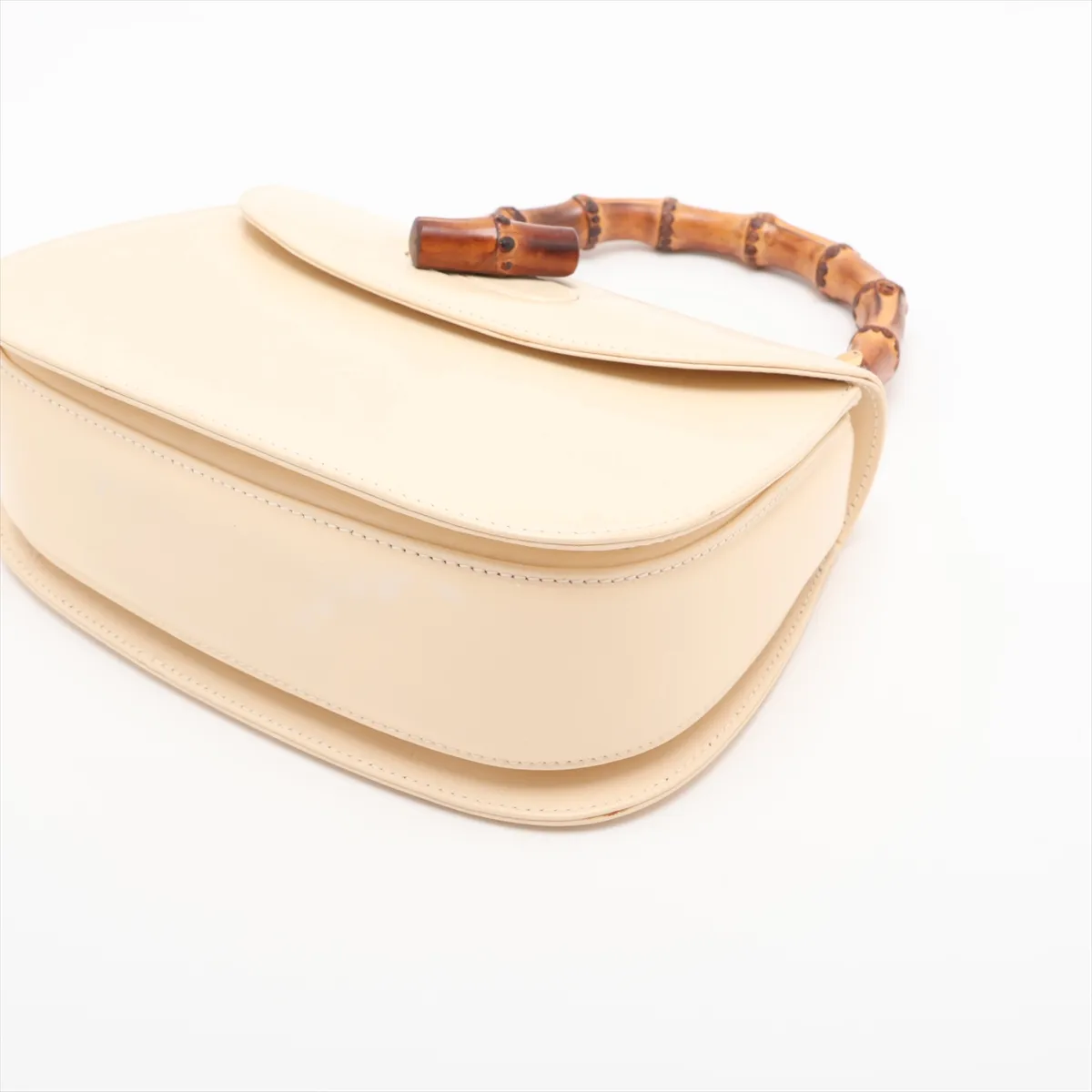Old Gucci Bamboo Leather 2-Way Handbag, Beige, with Mirror — view 3