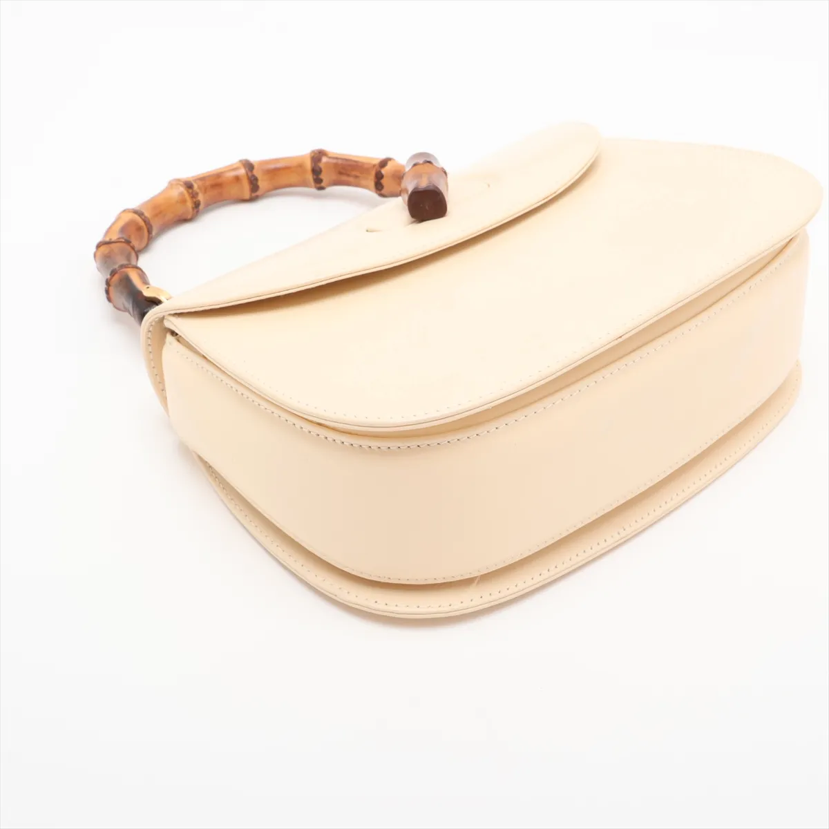 Old Gucci Bamboo Leather 2-Way Handbag, Beige, with Mirror — view 4
