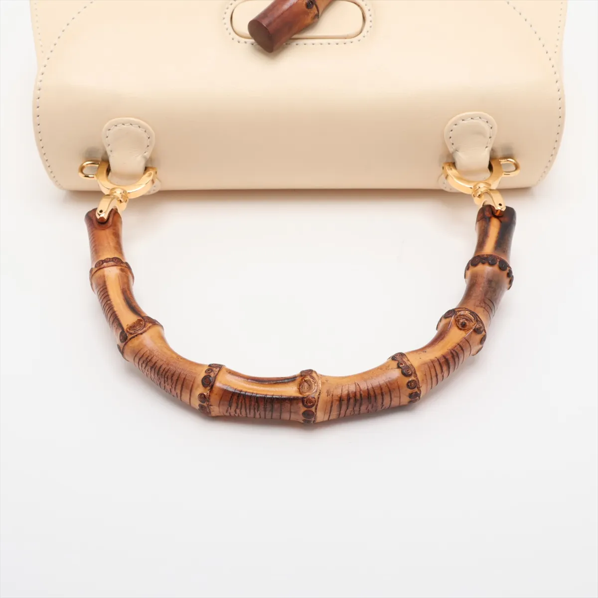 Old Gucci Bamboo Leather 2-Way Handbag, Beige, with Mirror — view 5