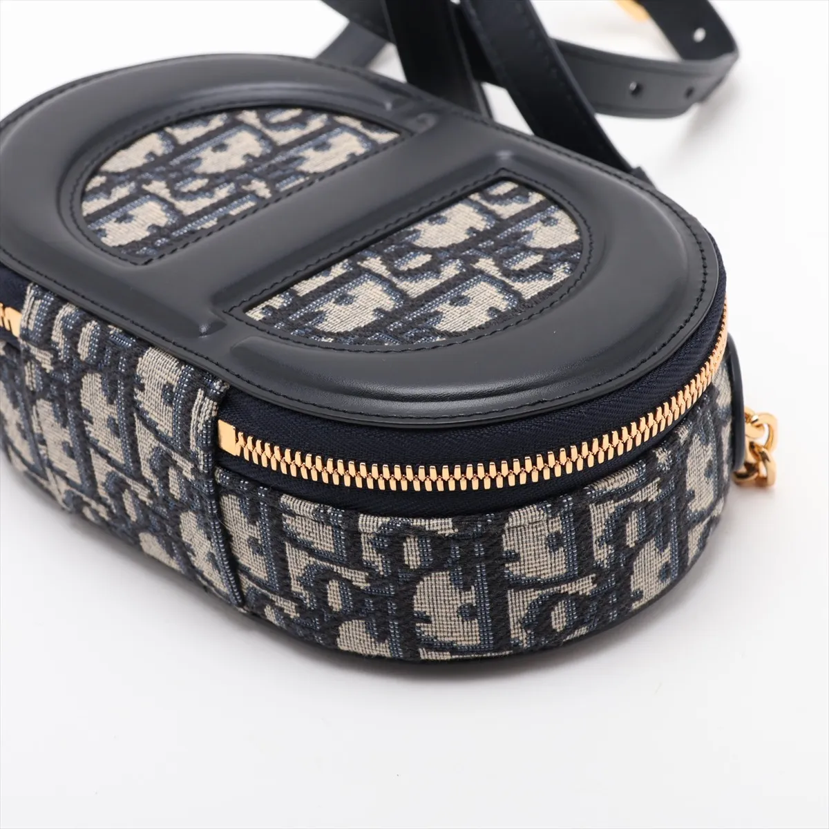 Oblique Oval Camera Bag, Canvas x Leather, 2-Way Handbag, Navy — view 3