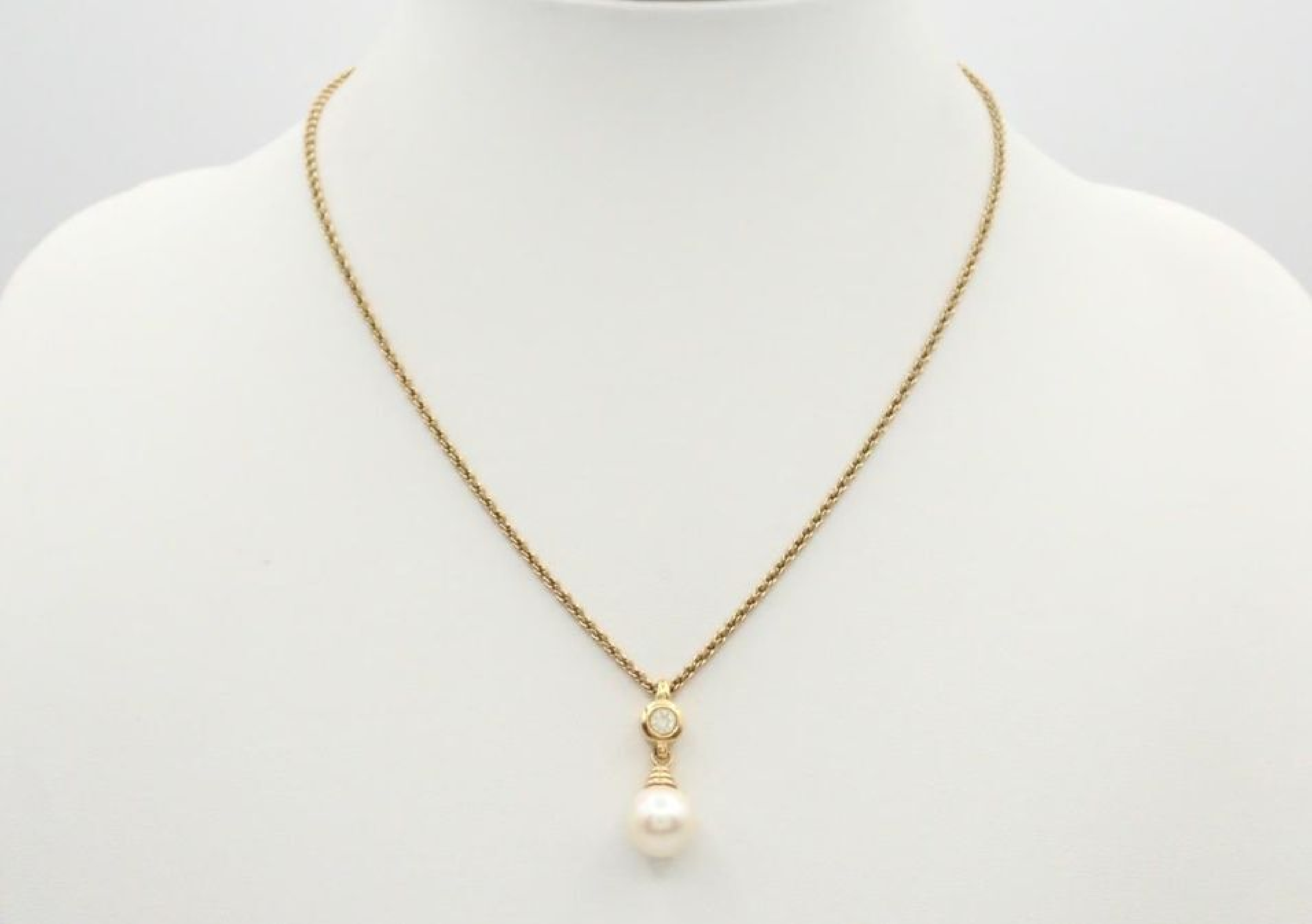 necklace, gold pearl necklace — view 2
