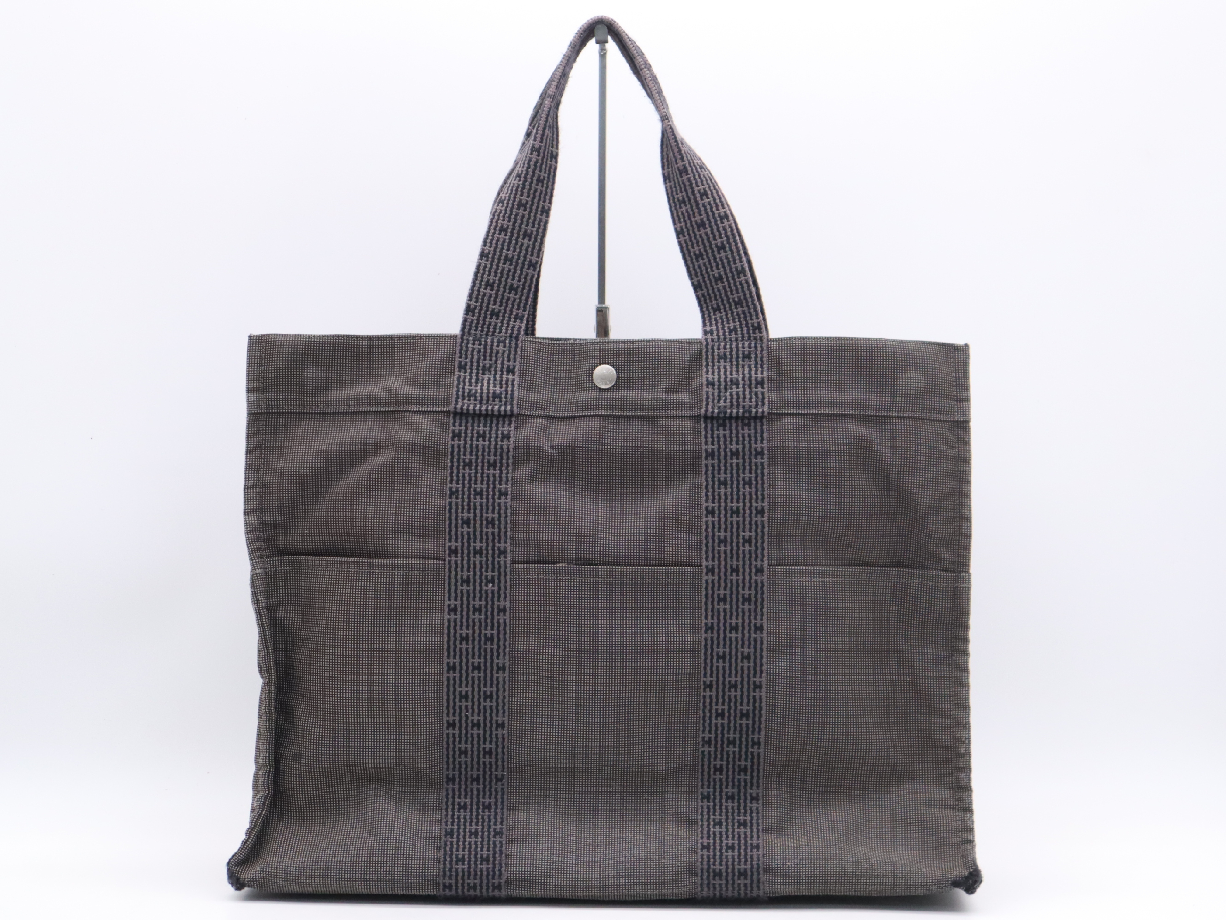 Nylon x Canvas Herline Grey Tote Bag with Silver Hardware and Padlock