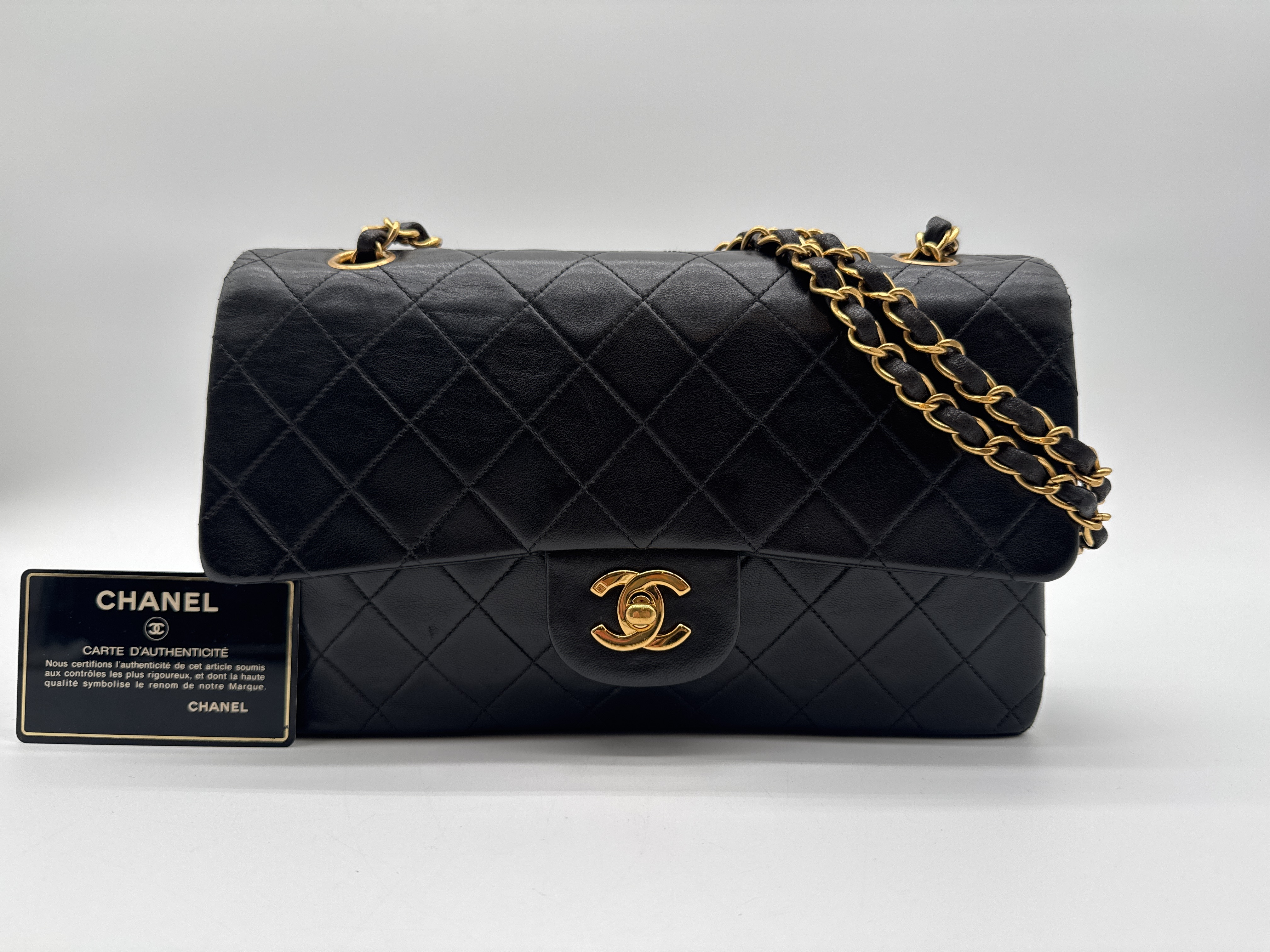 Matelassé Double Flap Black Shoulder Bag