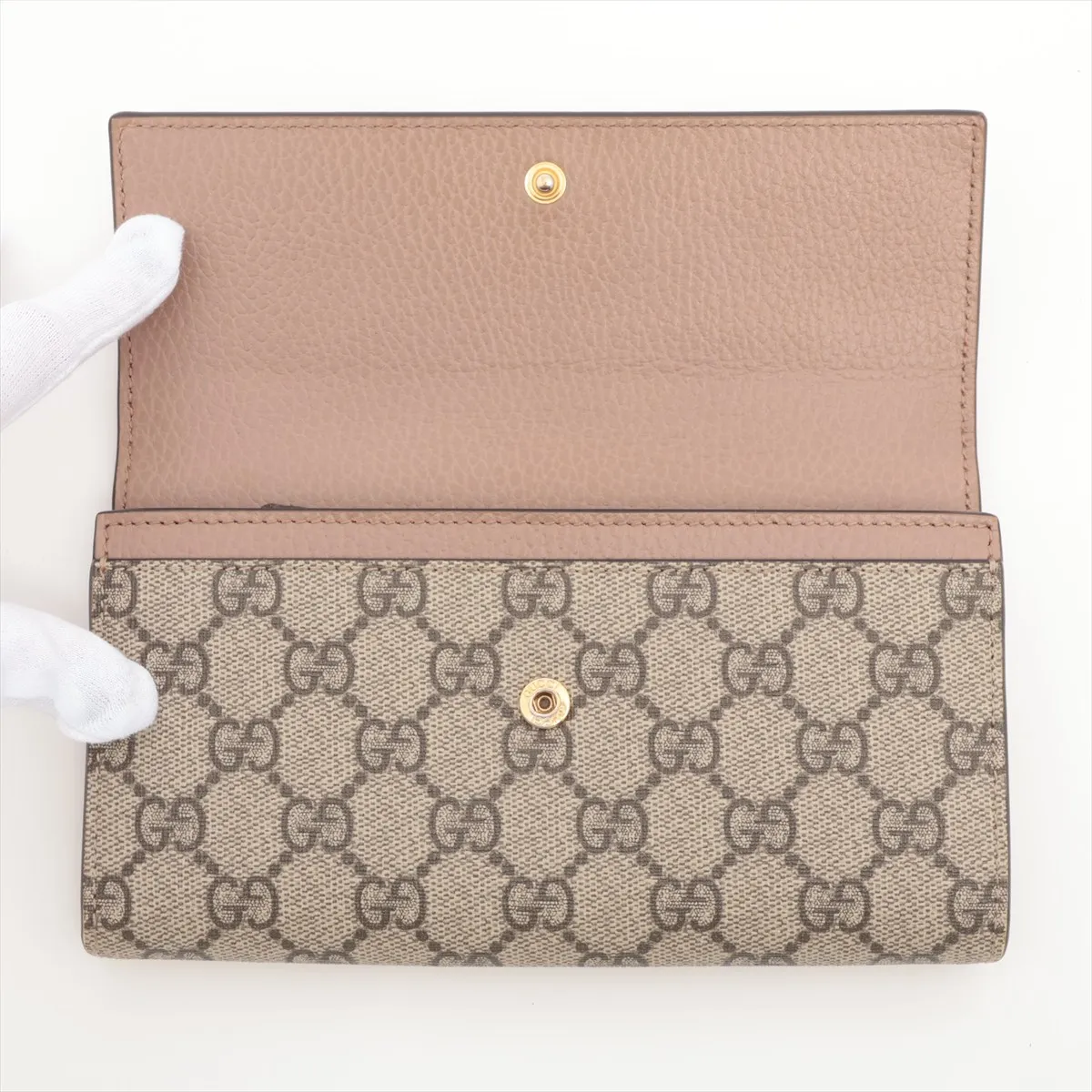 GG Marmont 456116 PVC x Leather Long Wallet, Beige — view 3