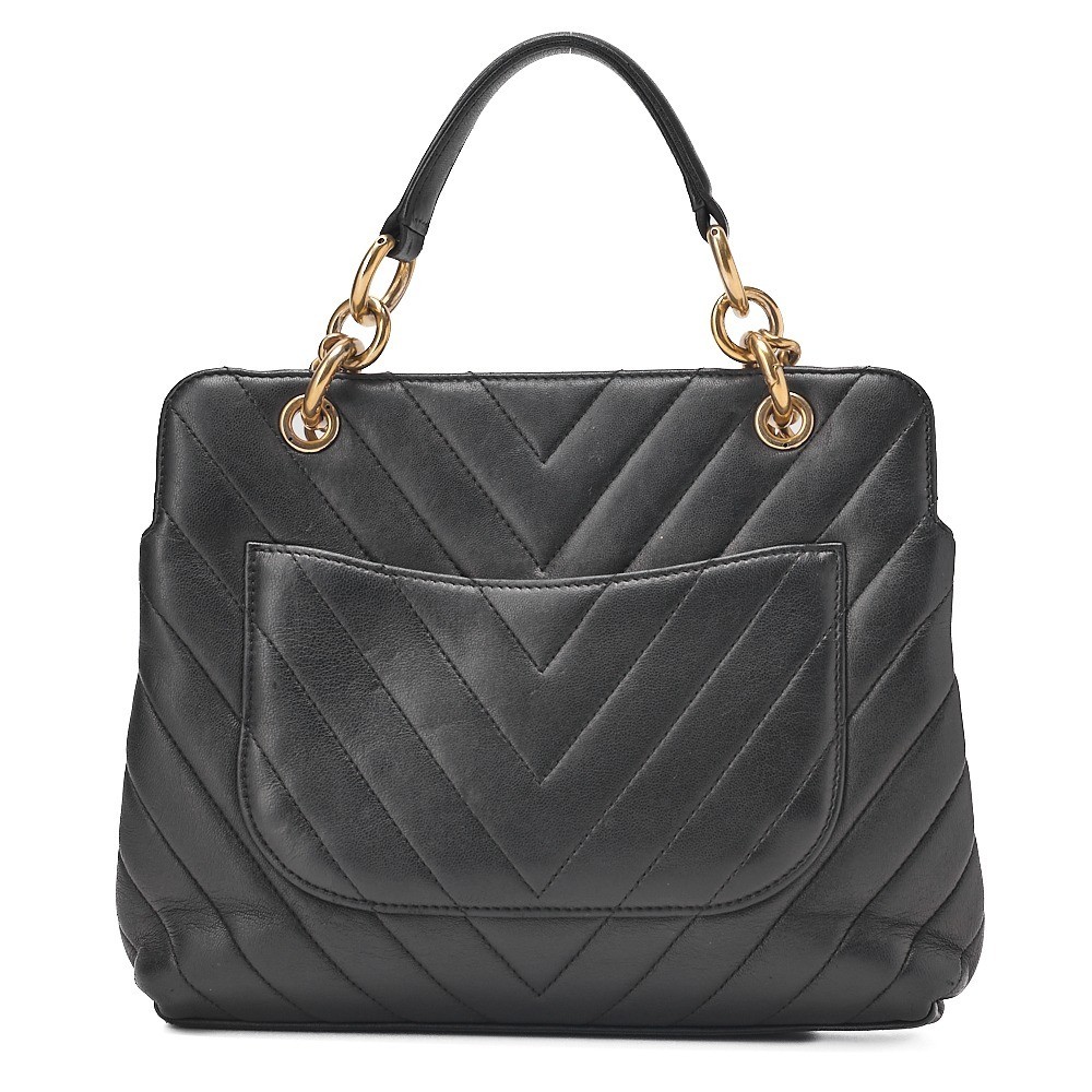 Lambskin V-stitch chain shoulder bag, black, gold hardware, serial number 24. — view 2
