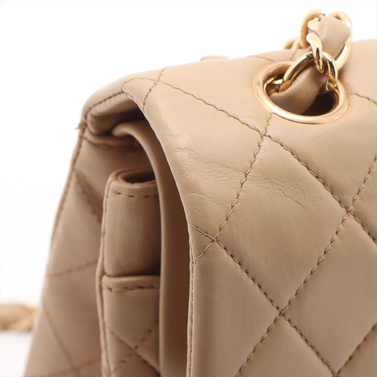 Matelasse 23 Small Lambskin Double Flap Double Chain Bag Beige Gold Hardware 6927549 6th Series A01113 — view 14