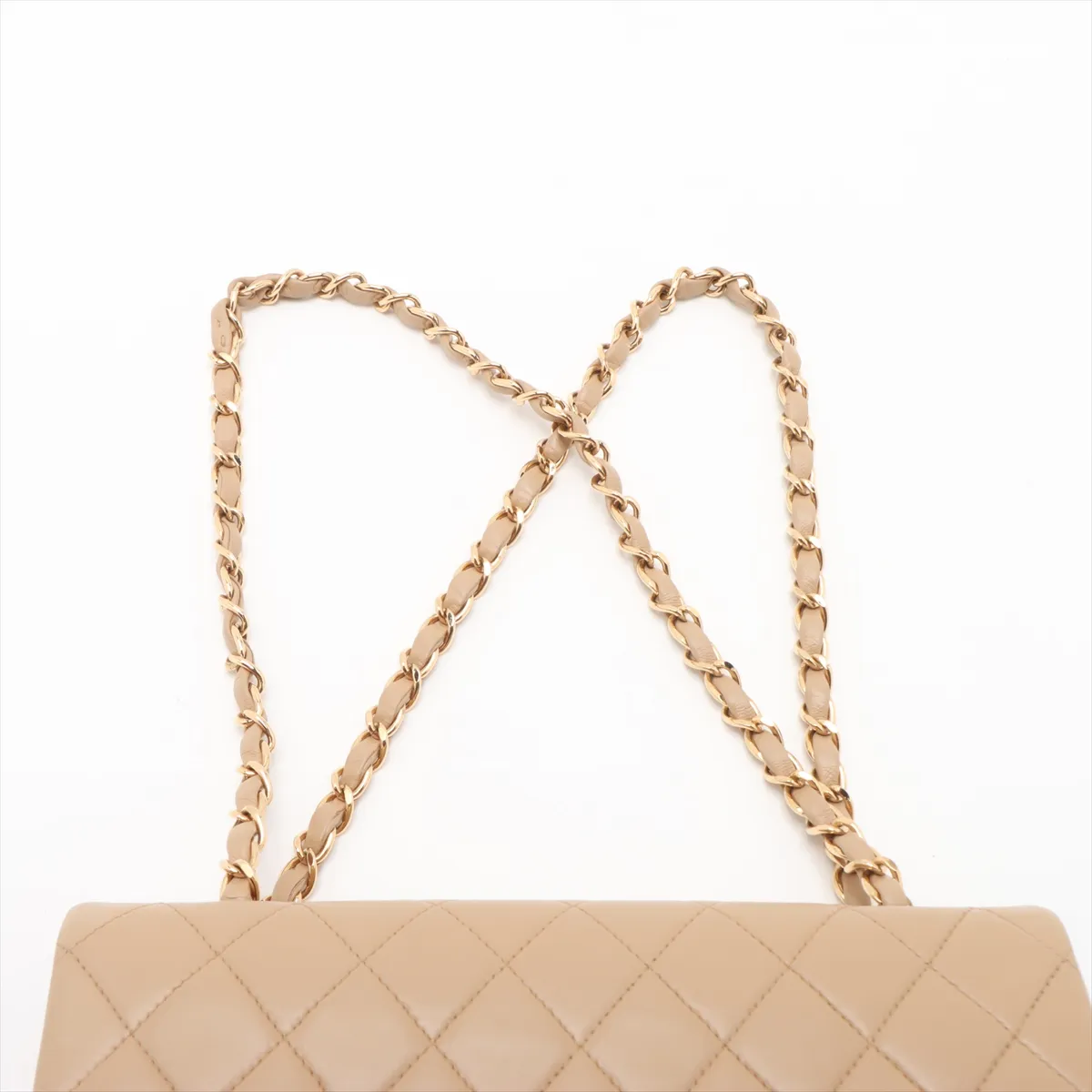 Matelasse 23 Small Lambskin Double Flap Double Chain Bag Beige Gold Hardware 6927549 6th Series A01113 — view 6