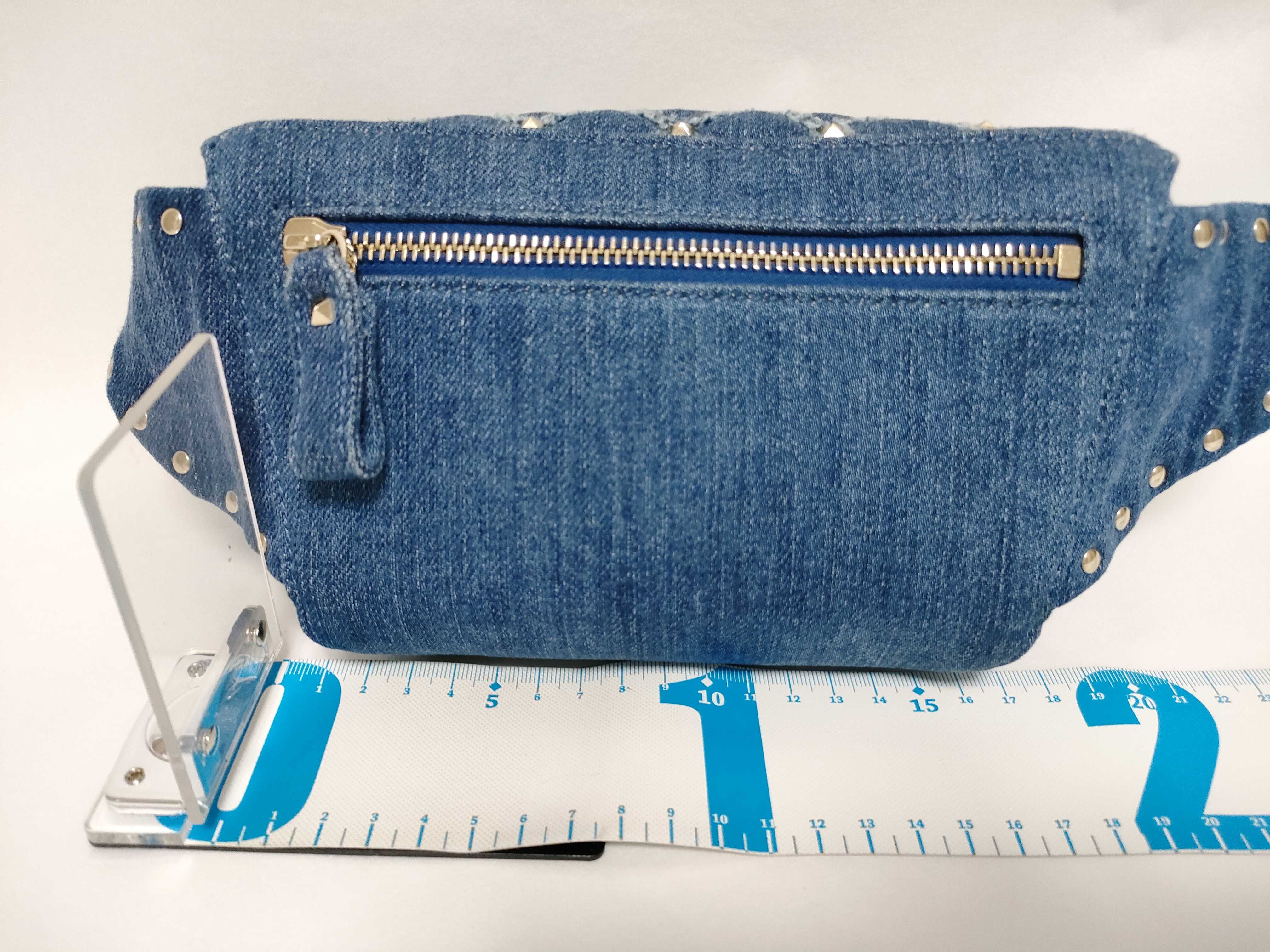 Studded Blue Denim Waist Bag Body Bag — view 2