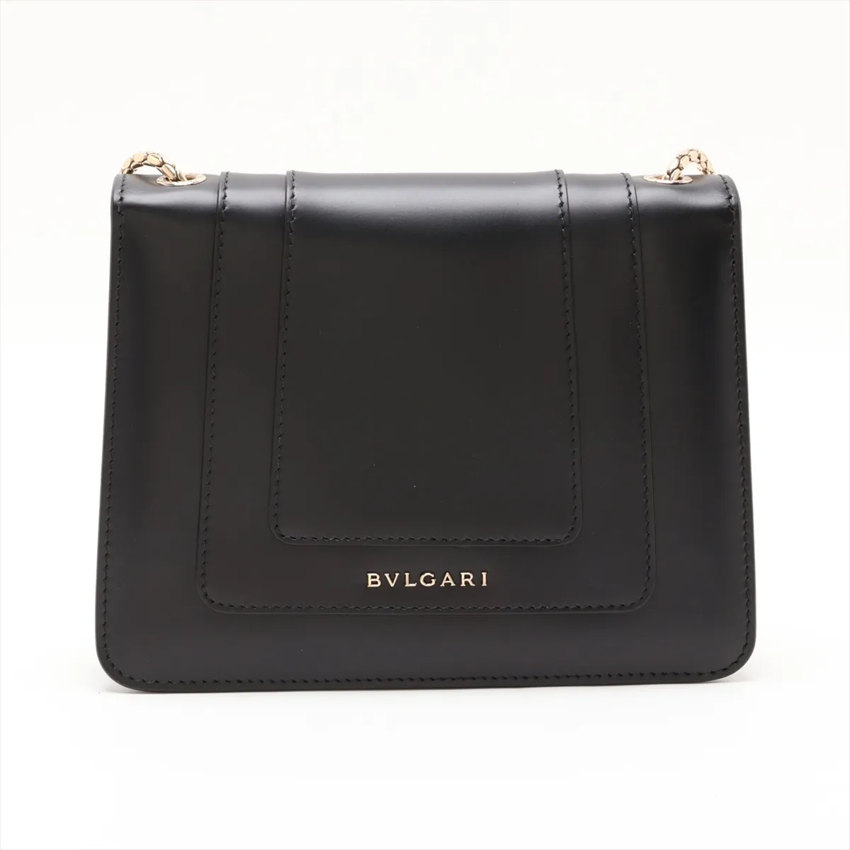 Serpenti Leather Chain Shoulder Bag, Black — view 2