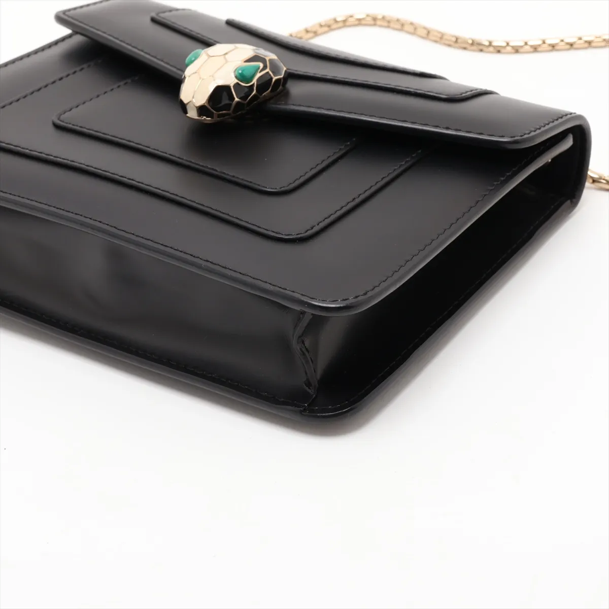 Serpenti Leather Chain Shoulder Bag, Black — view 3