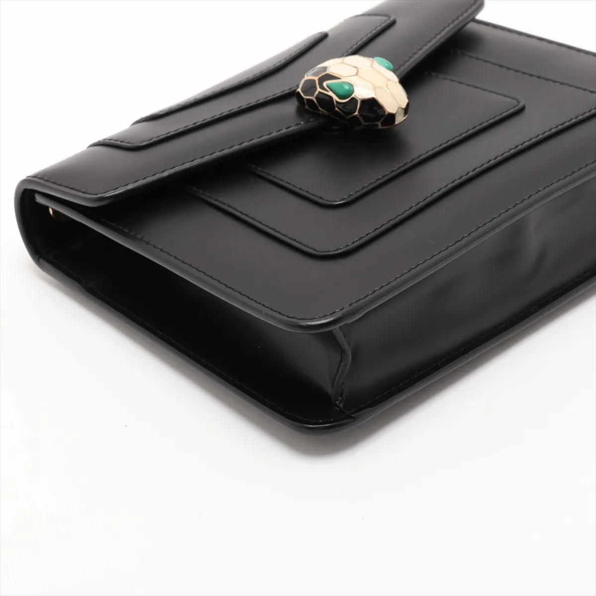 Serpenti Leather Chain Shoulder Bag, Black — view 4