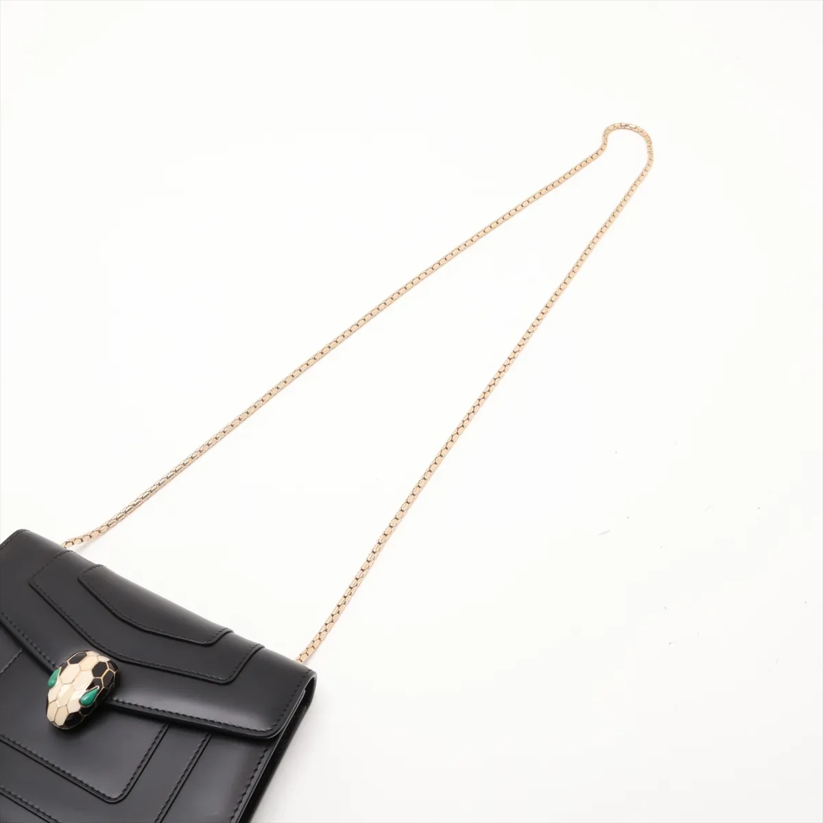 Serpenti Leather Chain Shoulder Bag, Black — view 5