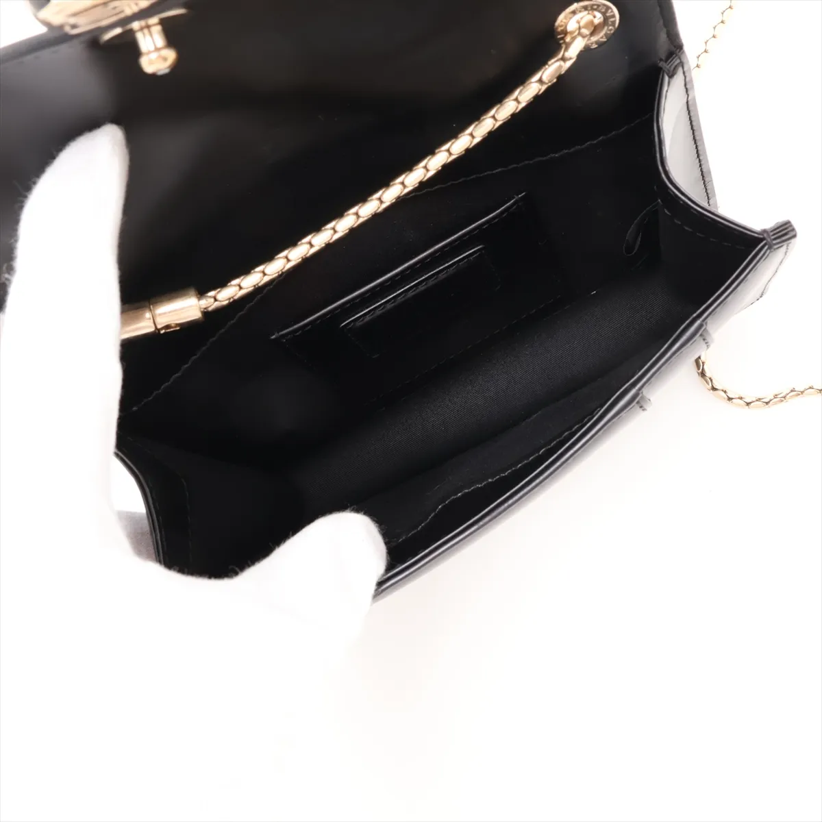 Serpenti Leather Chain Shoulder Bag, Black — view 6