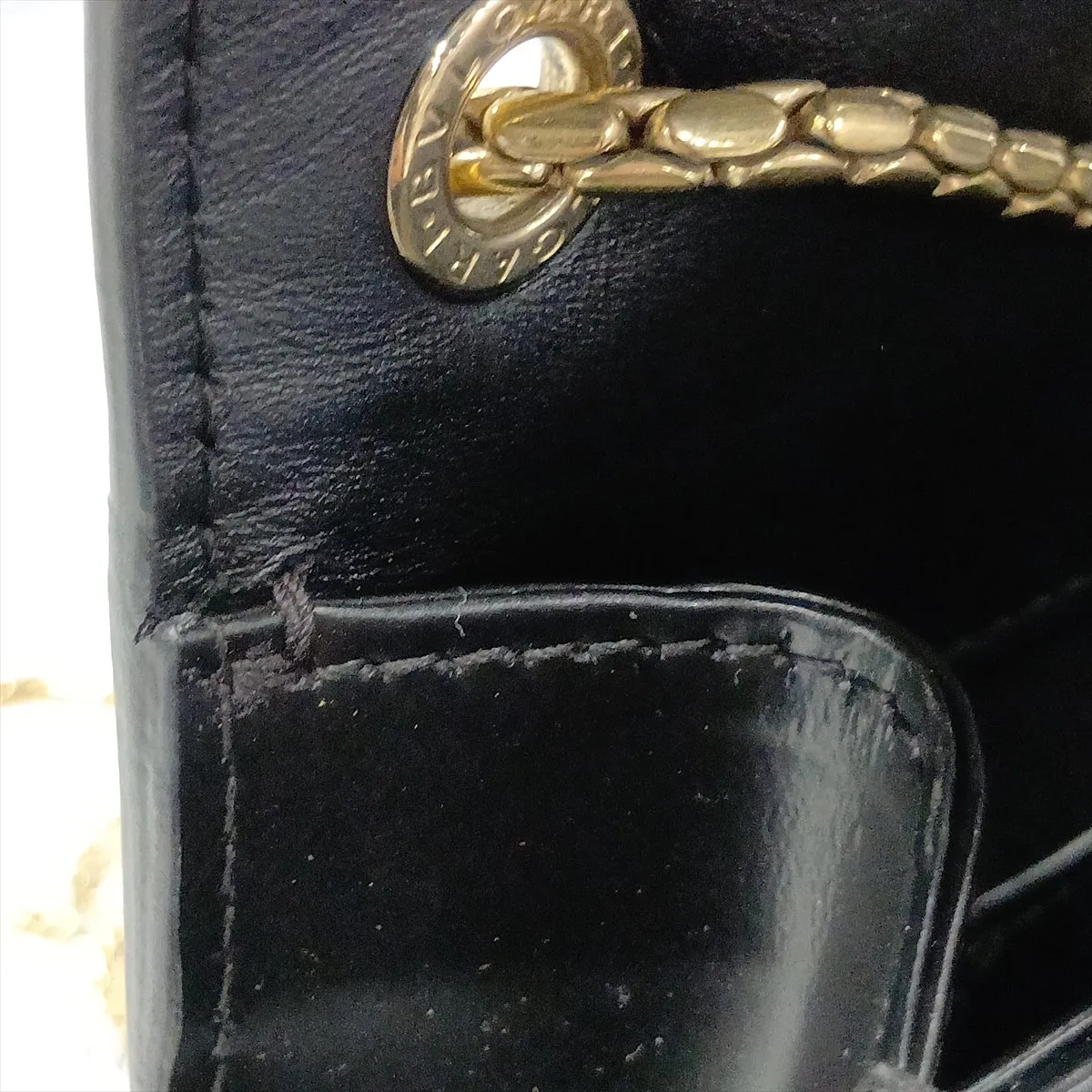 Serpenti Leather Chain Shoulder Bag, Black — view 8