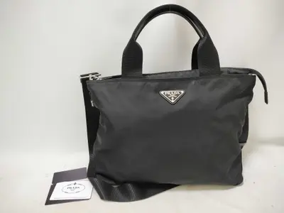 Nylon KR-Tessuto Nylon & Leather 2-Way Handbag Black 1BG867 Handbag