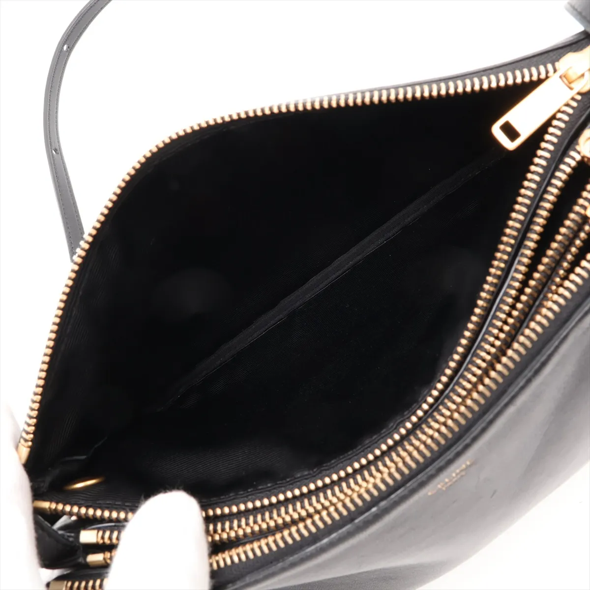 Trio Leather Shoulder Bag, Black — view 6