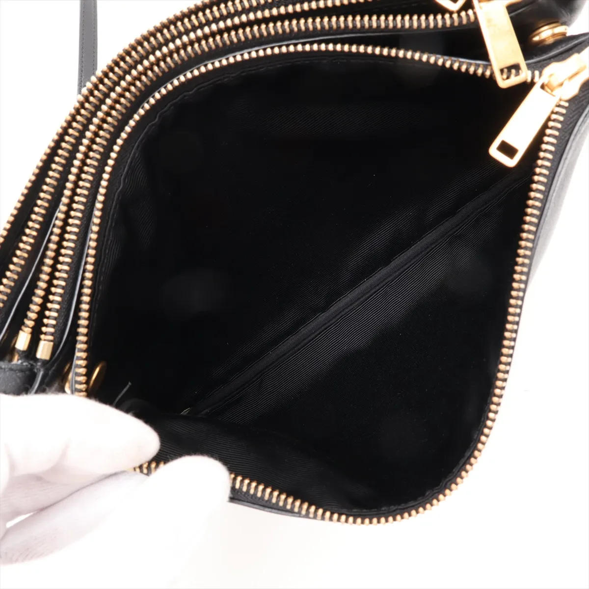 Trio Leather Shoulder Bag, Black — view 8
