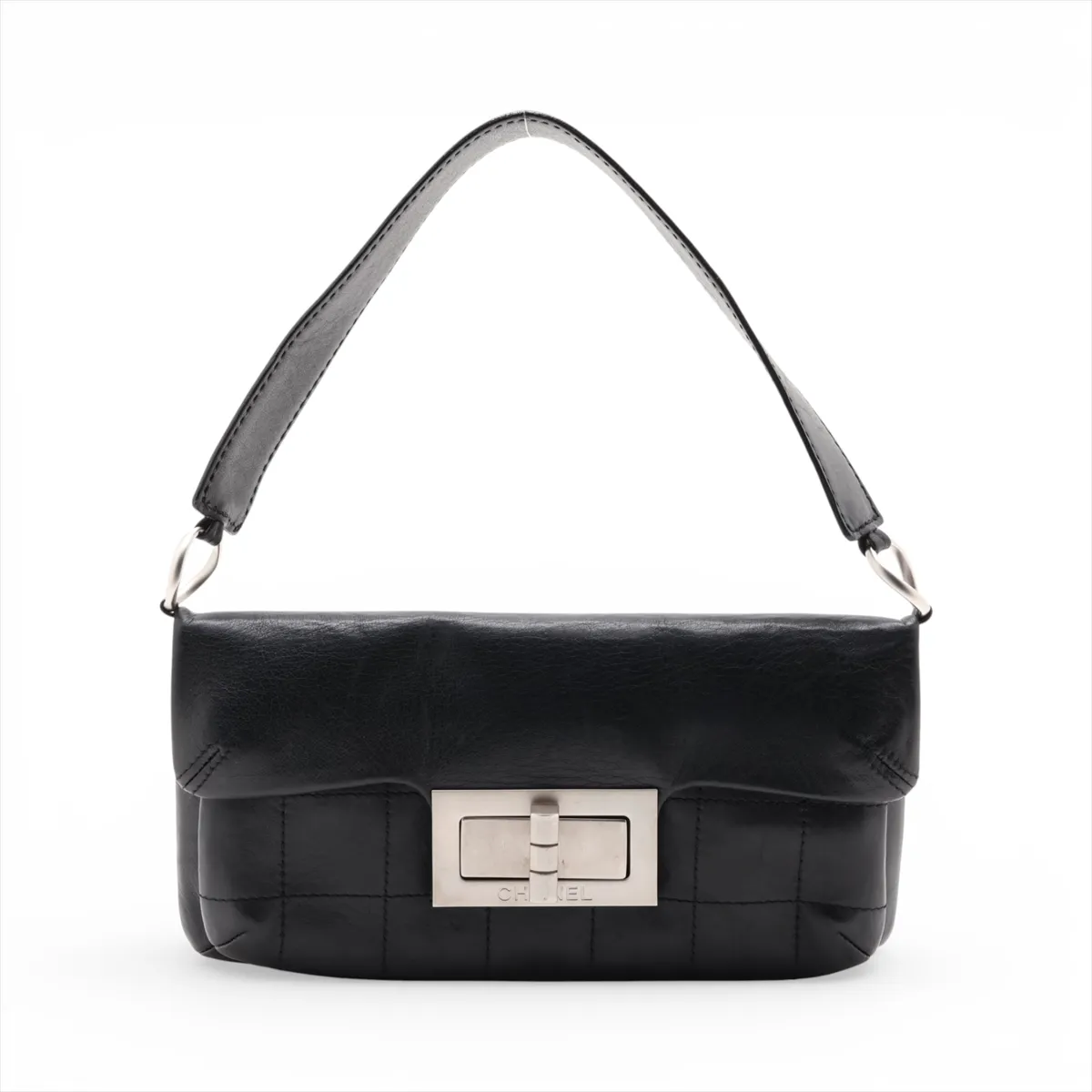 2.55 Leather Shoulder Bag, Chocolate Bar Pattern, Black with Silver Hardware, Item Number 8269843 (Serial Number 8)