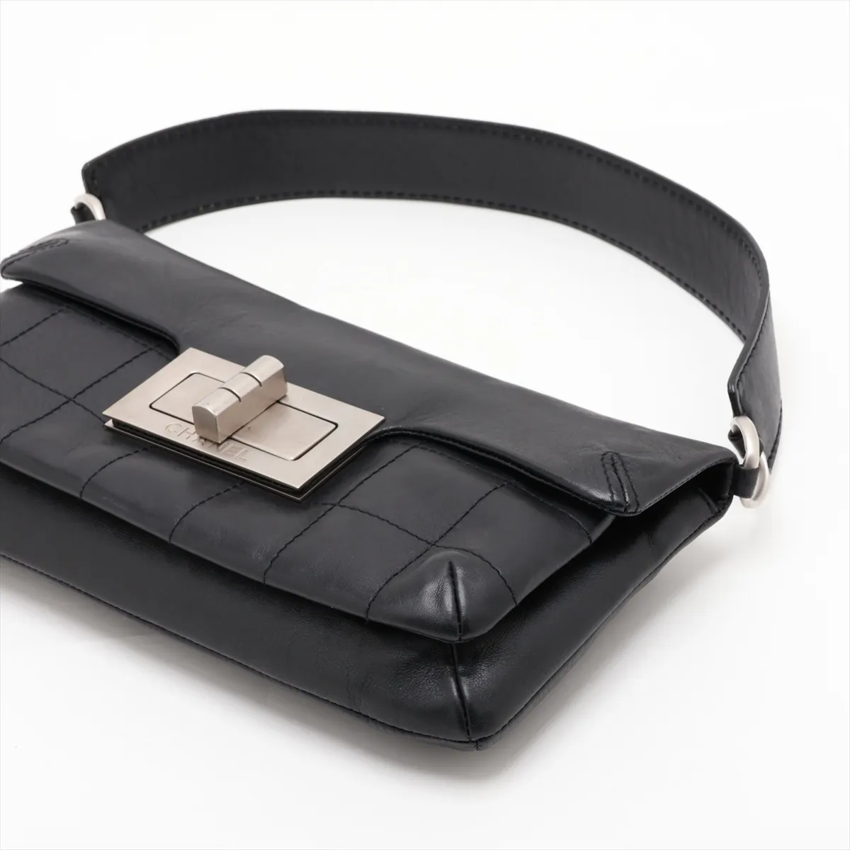 2.55 Leather Shoulder Bag, Chocolate Bar Pattern, Black with Silver Hardware, Item Number 8269843 (Serial Number 8) — view 3