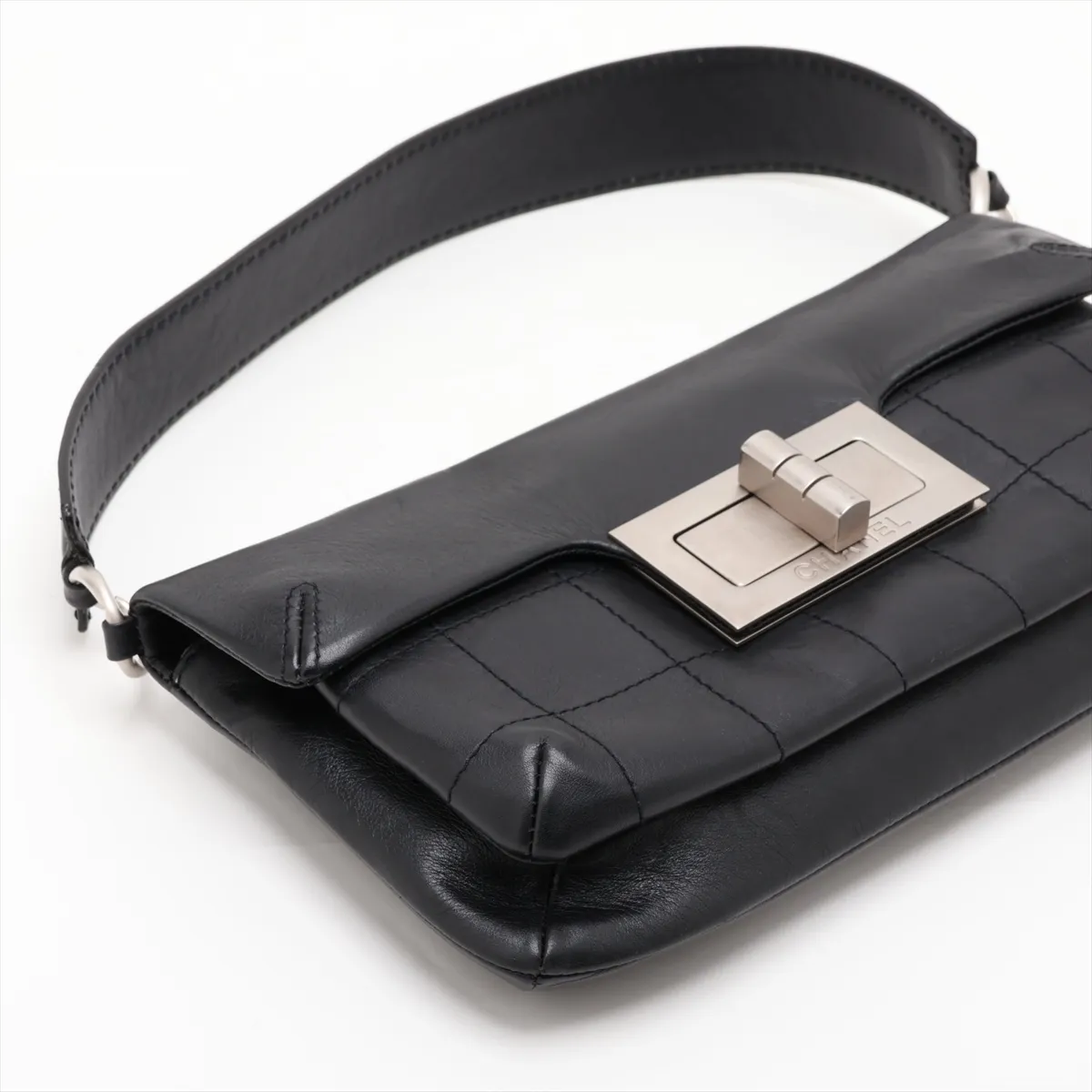 2.55 Leather Shoulder Bag, Chocolate Bar Pattern, Black with Silver Hardware, Item Number 8269843 (Serial Number 8) — view 4