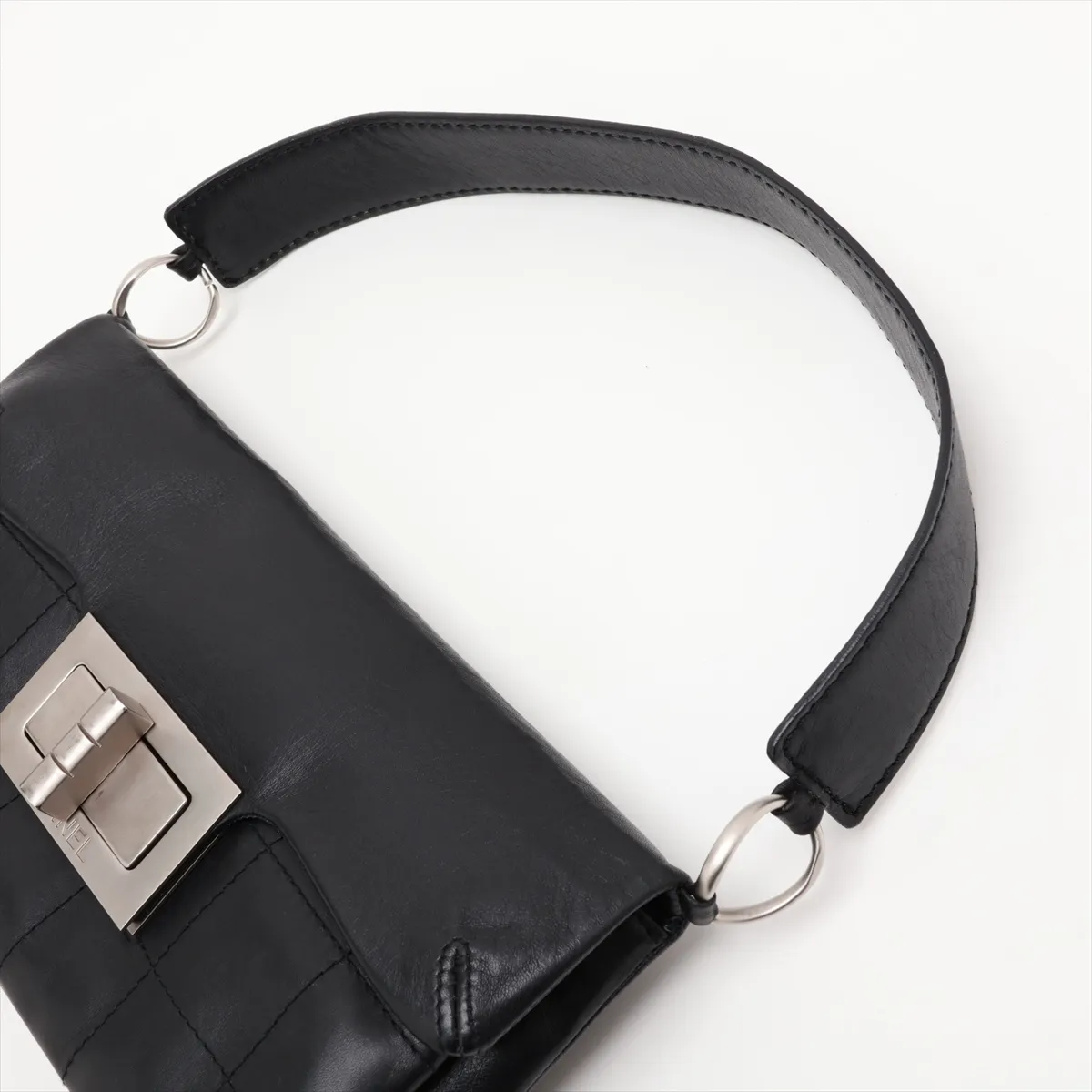 2.55 Leather Shoulder Bag, Chocolate Bar Pattern, Black with Silver Hardware, Item Number 8269843 (Serial Number 8) — view 5