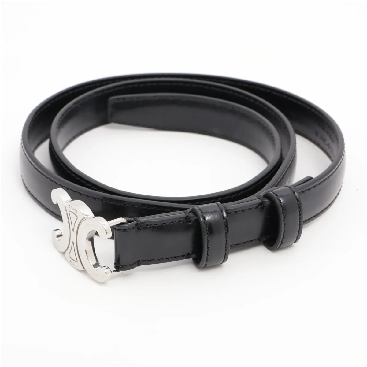 Triomphe Belt 75 GP×Leather Black×Silver