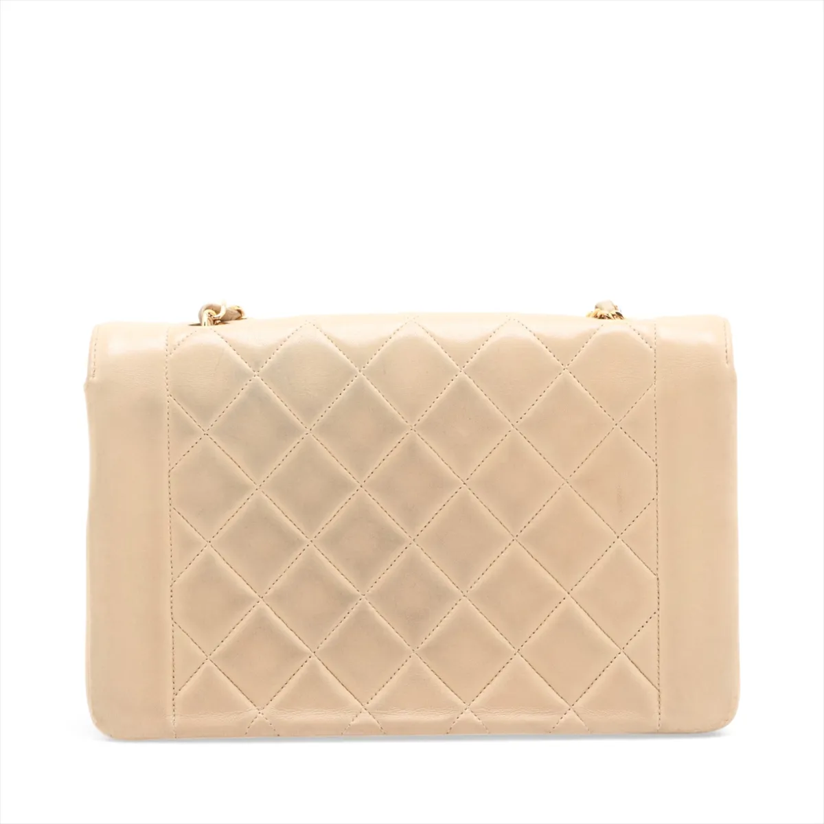 Matelassé Lambskin Single Flap Single Chain Bag, Diana Flap, Beige, Gold Hardware — view 2