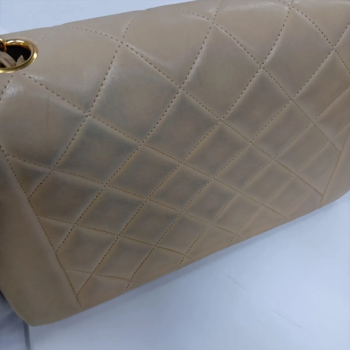 Matelassé Lambskin Single Flap Single Chain Bag, Diana Flap, Beige, Gold Hardware — view 11