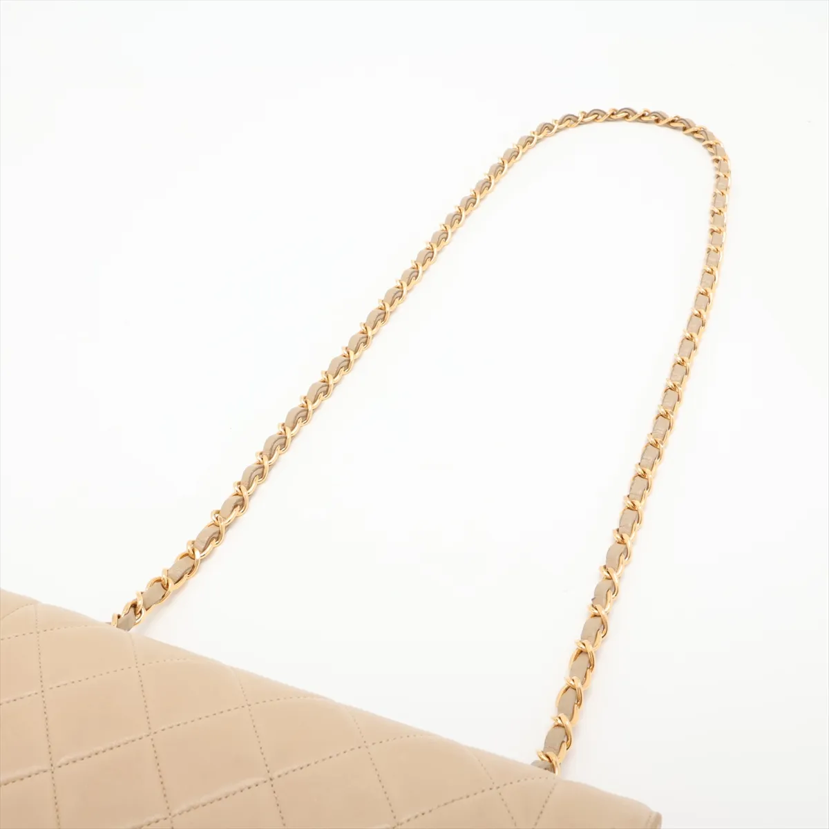 Matelassé Lambskin Single Flap Single Chain Bag, Diana Flap, Beige, Gold Hardware — view 5