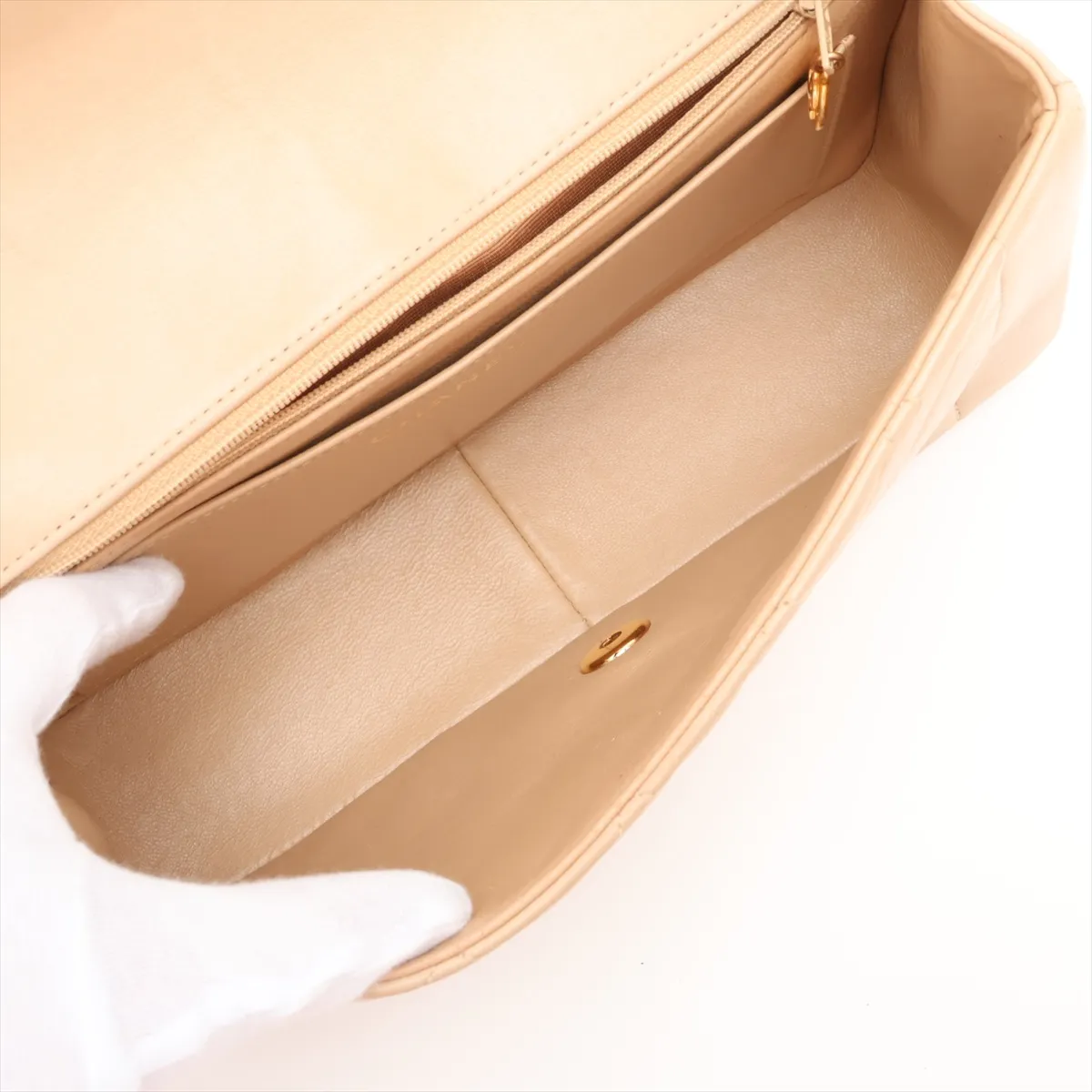 Matelassé Lambskin Single Flap Single Chain Bag, Diana Flap, Beige, Gold Hardware — view 6