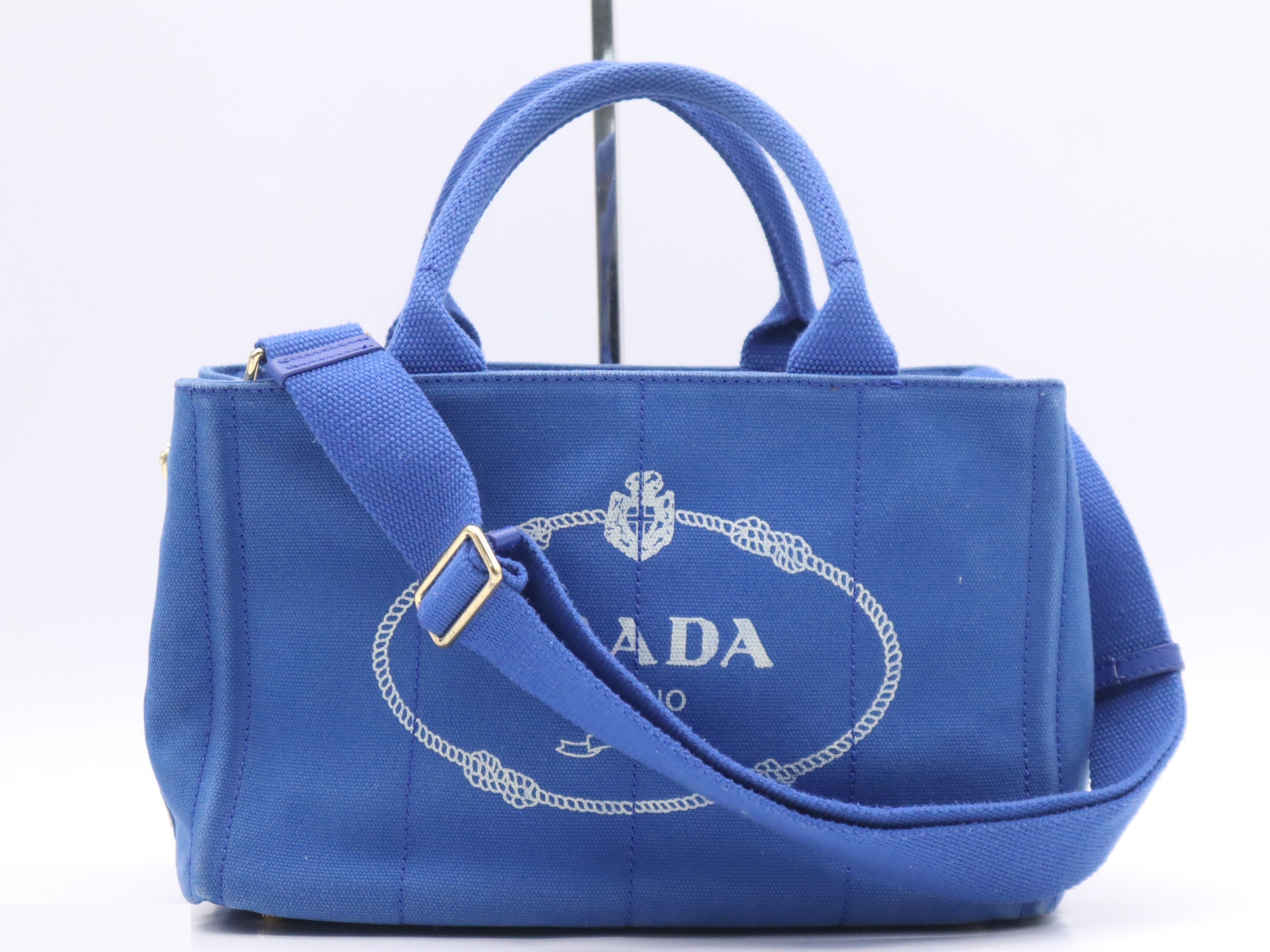 Denim Canapa Tote Bag, MINI size, Blue, Gold Hardware, with Shoulder Strap
