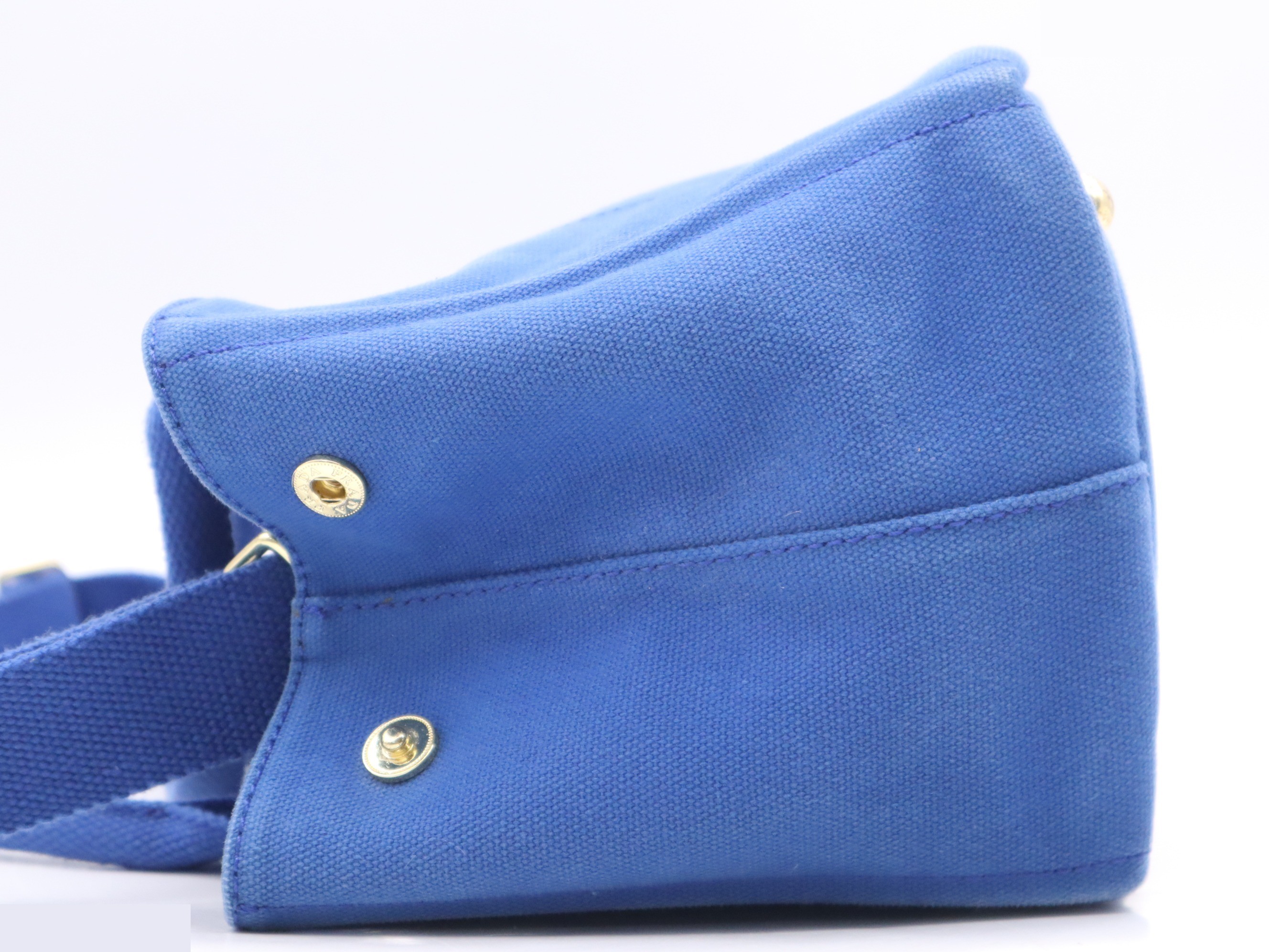 Denim Canapa Tote Bag, MINI size, Blue, Gold Hardware, with Shoulder Strap — view 3