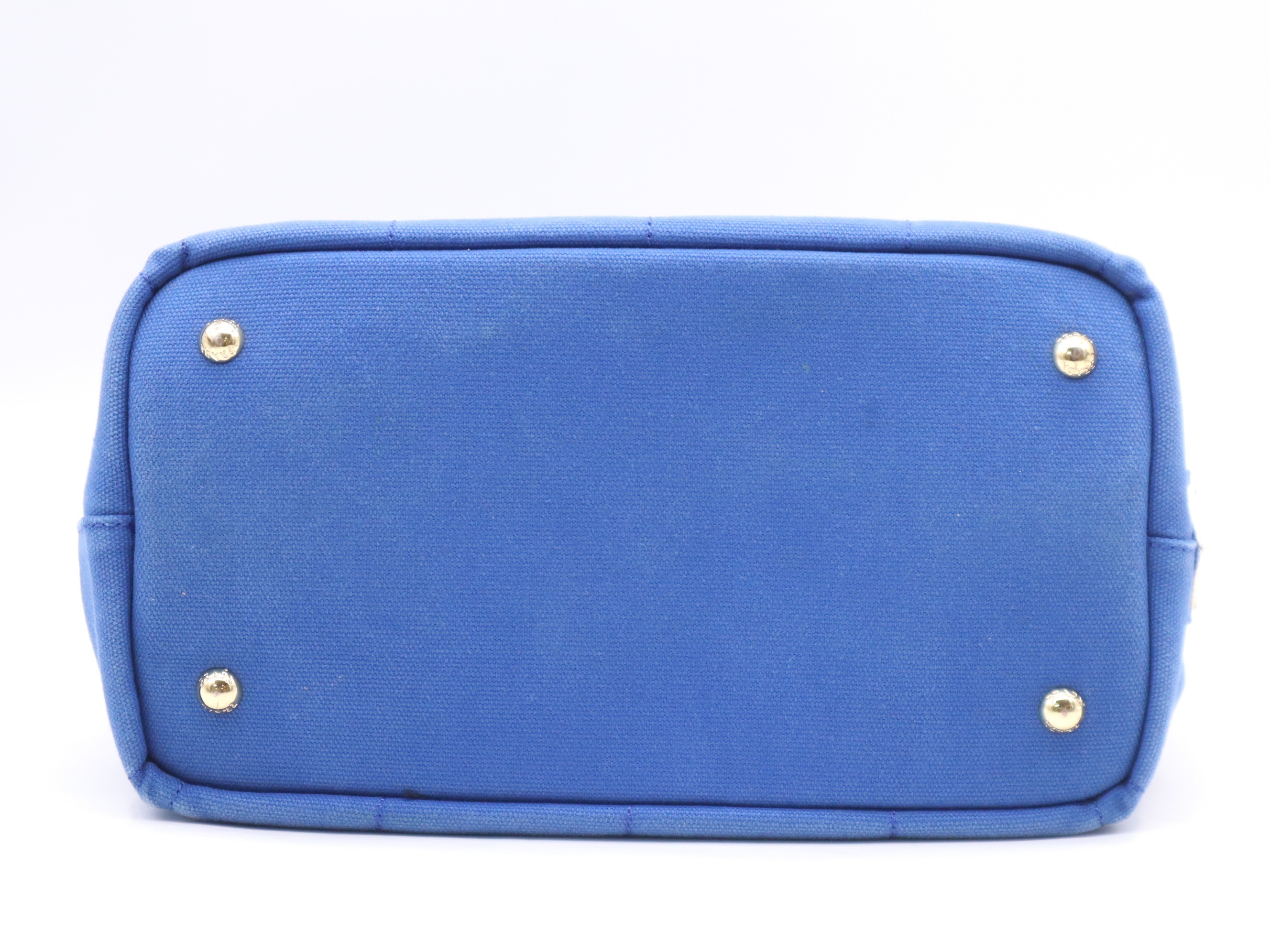 Denim Canapa Tote Bag, MINI size, Blue, Gold Hardware, with Shoulder Strap — view 4