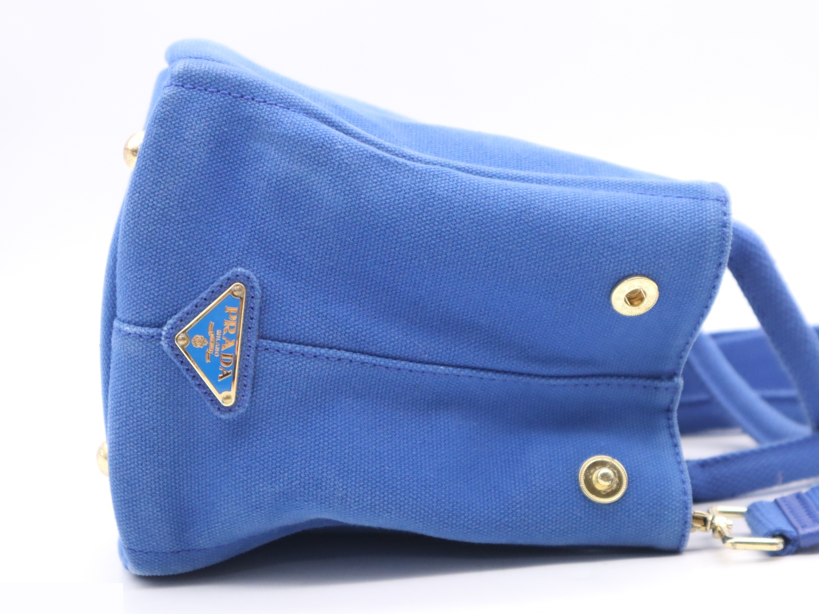 Denim Canapa Tote Bag, MINI size, Blue, Gold Hardware, with Shoulder Strap — view 5