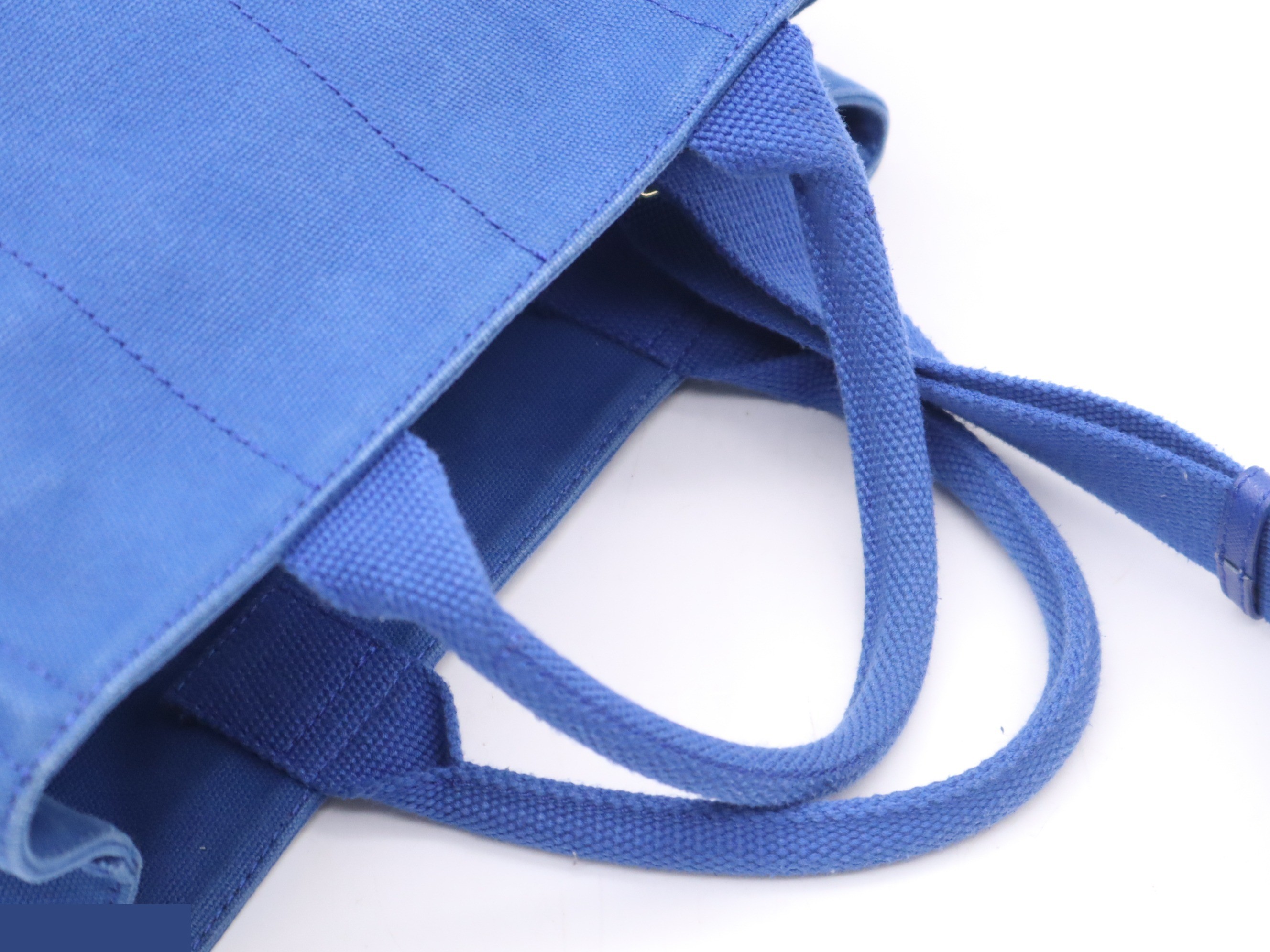 Denim Canapa Tote Bag, MINI size, Blue, Gold Hardware, with Shoulder Strap — view 6