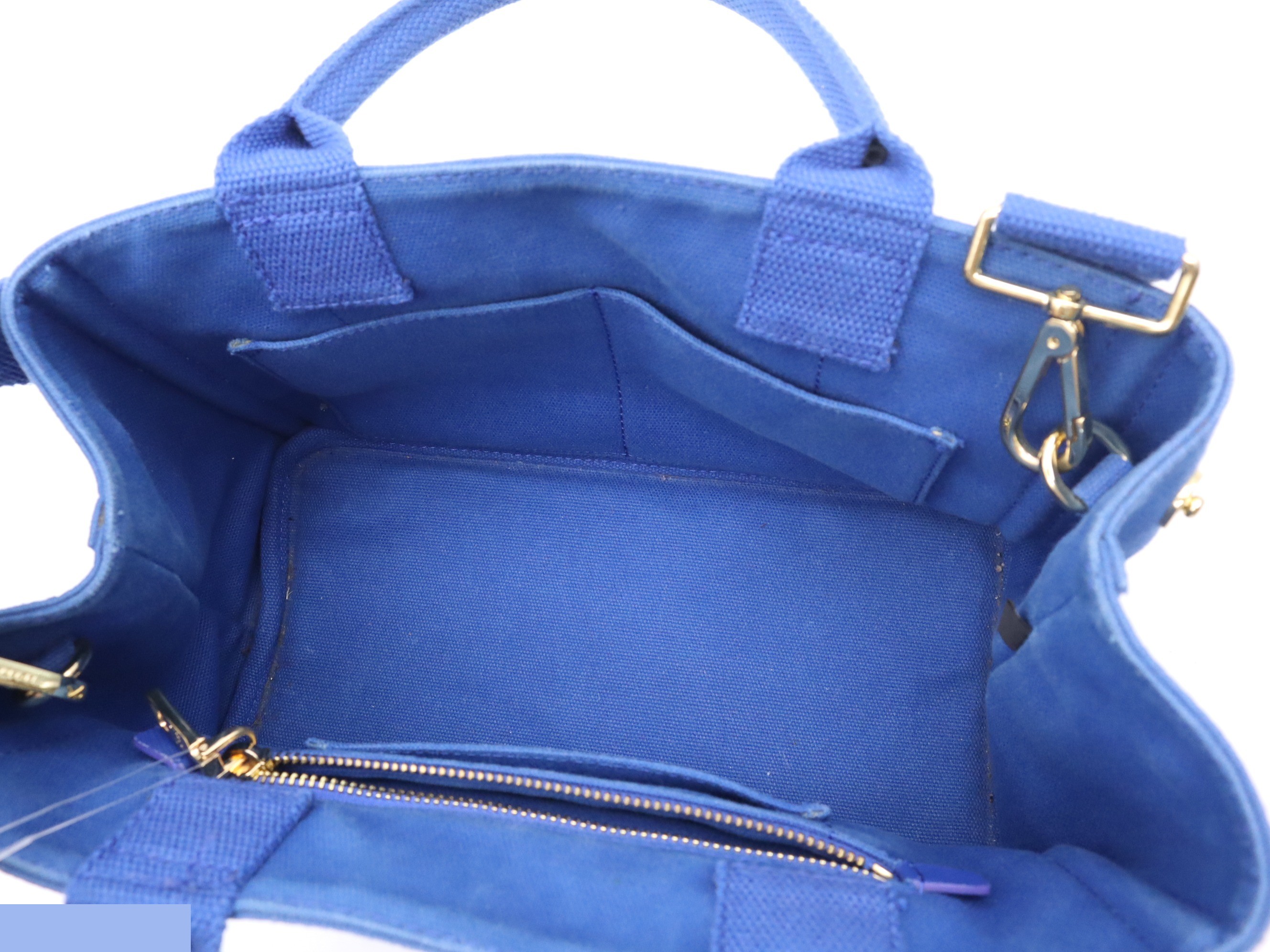 Denim Canapa Tote Bag, MINI size, Blue, Gold Hardware, with Shoulder Strap — view 7