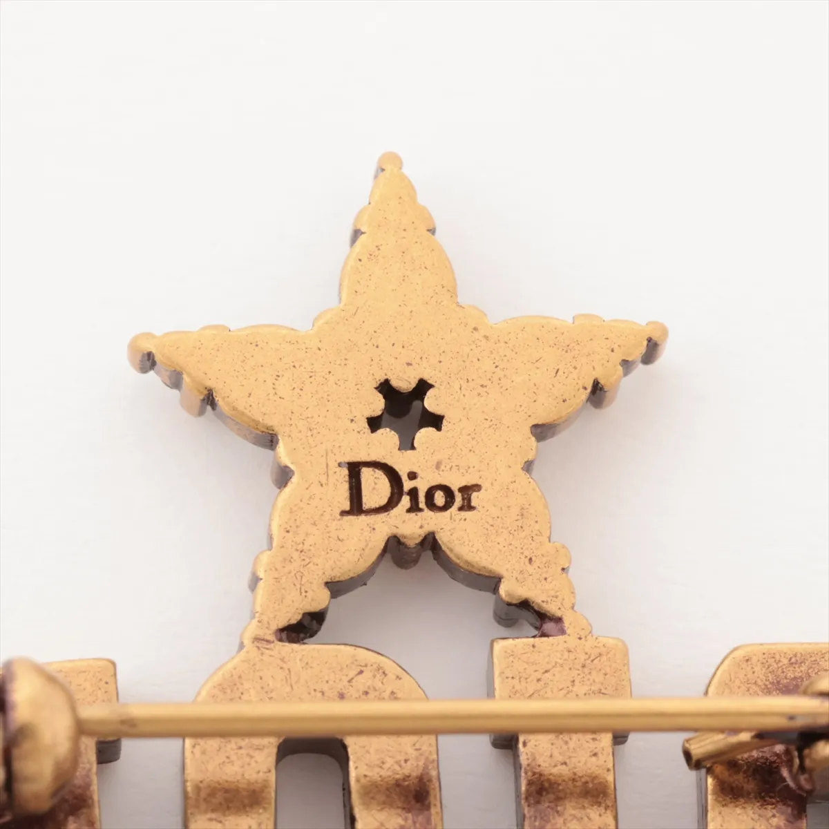 brooch, gold plated with rhinestones. Shows signs of wear, tarnishing, — view 4