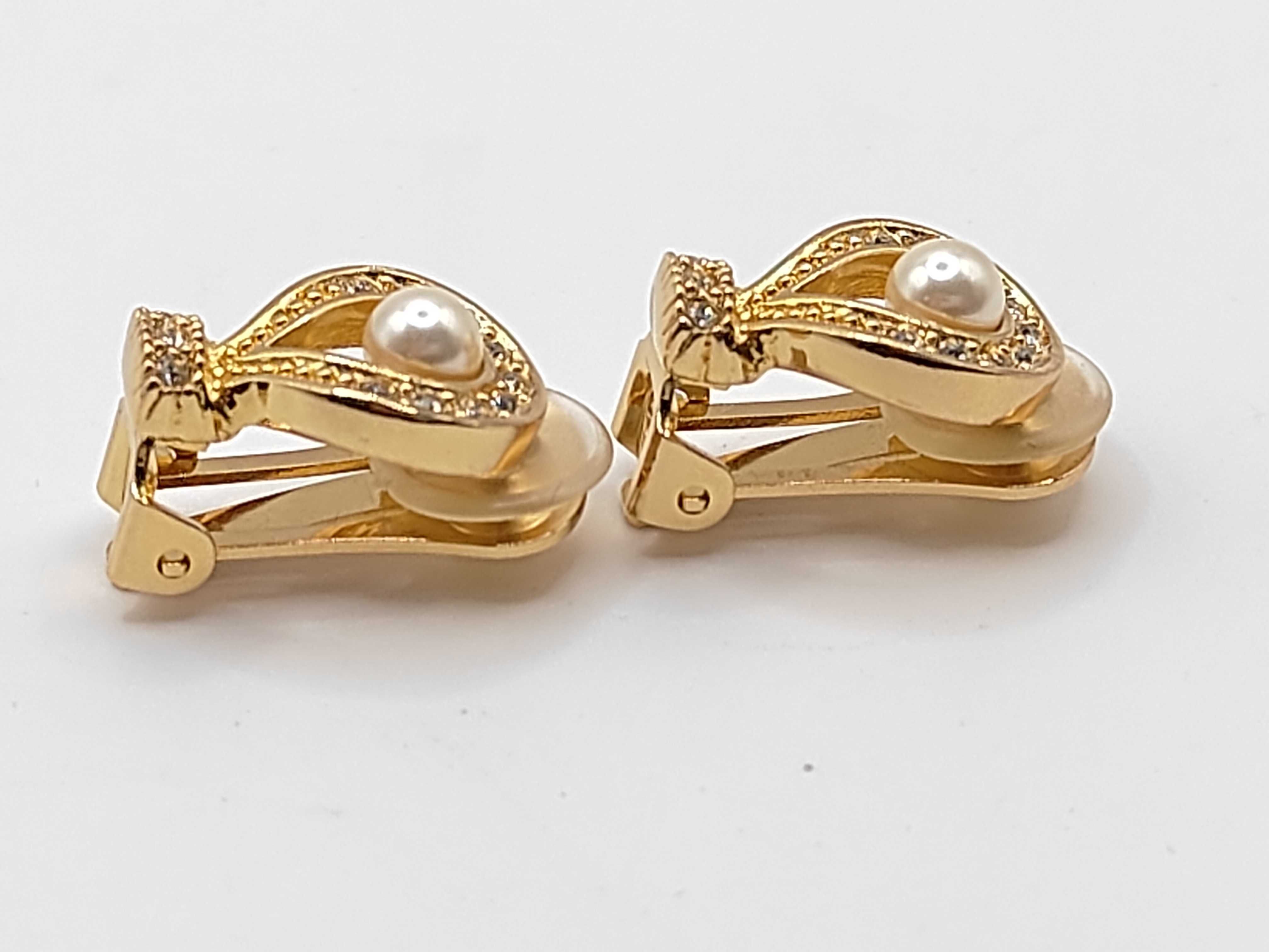 Christian Dior Pearl Rhinestone Gold Tone Earrings — view 3