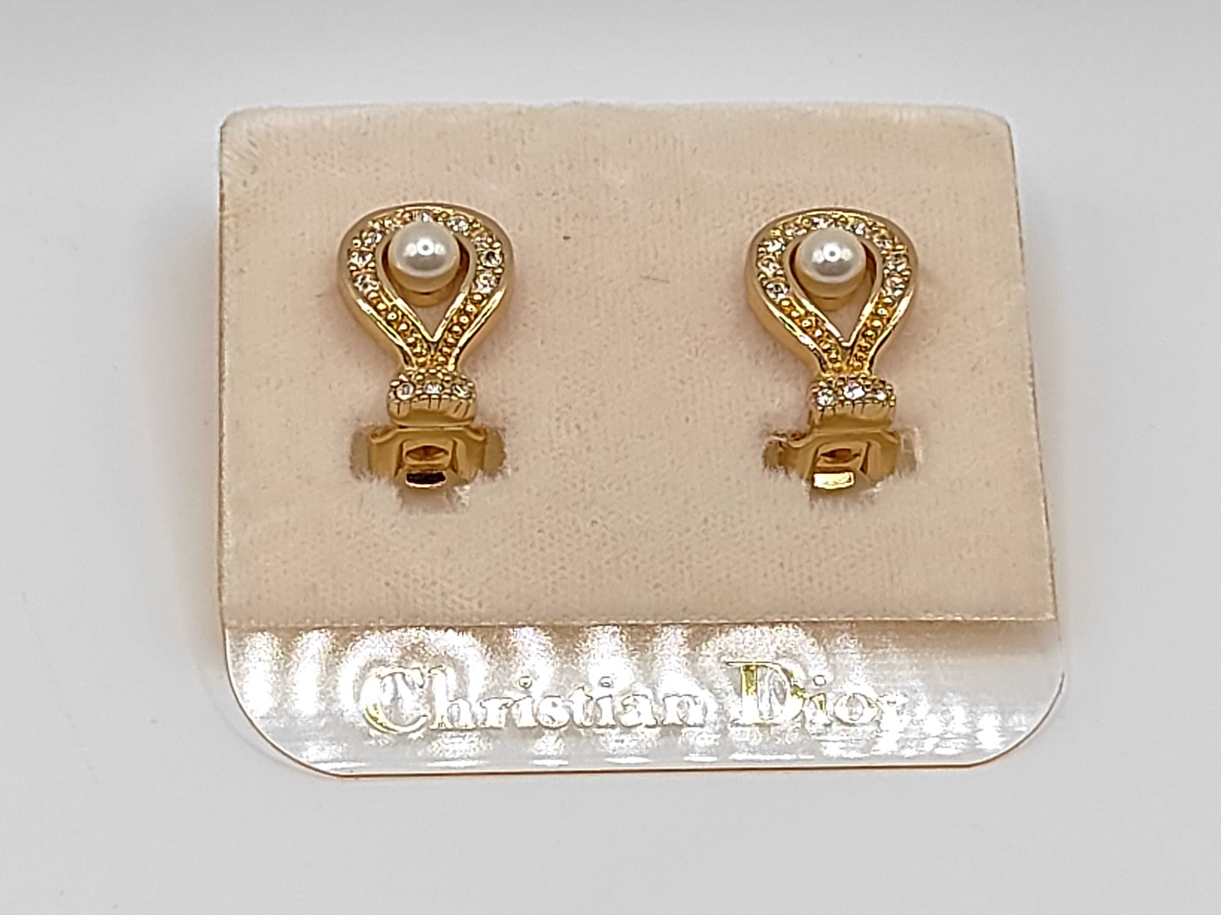 Christian Dior Pearl Rhinestone Gold Tone Earrings — view 7